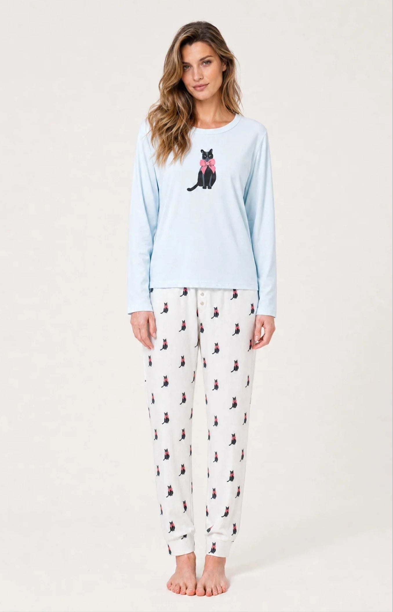 Pyjama en jersey de coton léger imprimé Kitty, ARTHUR