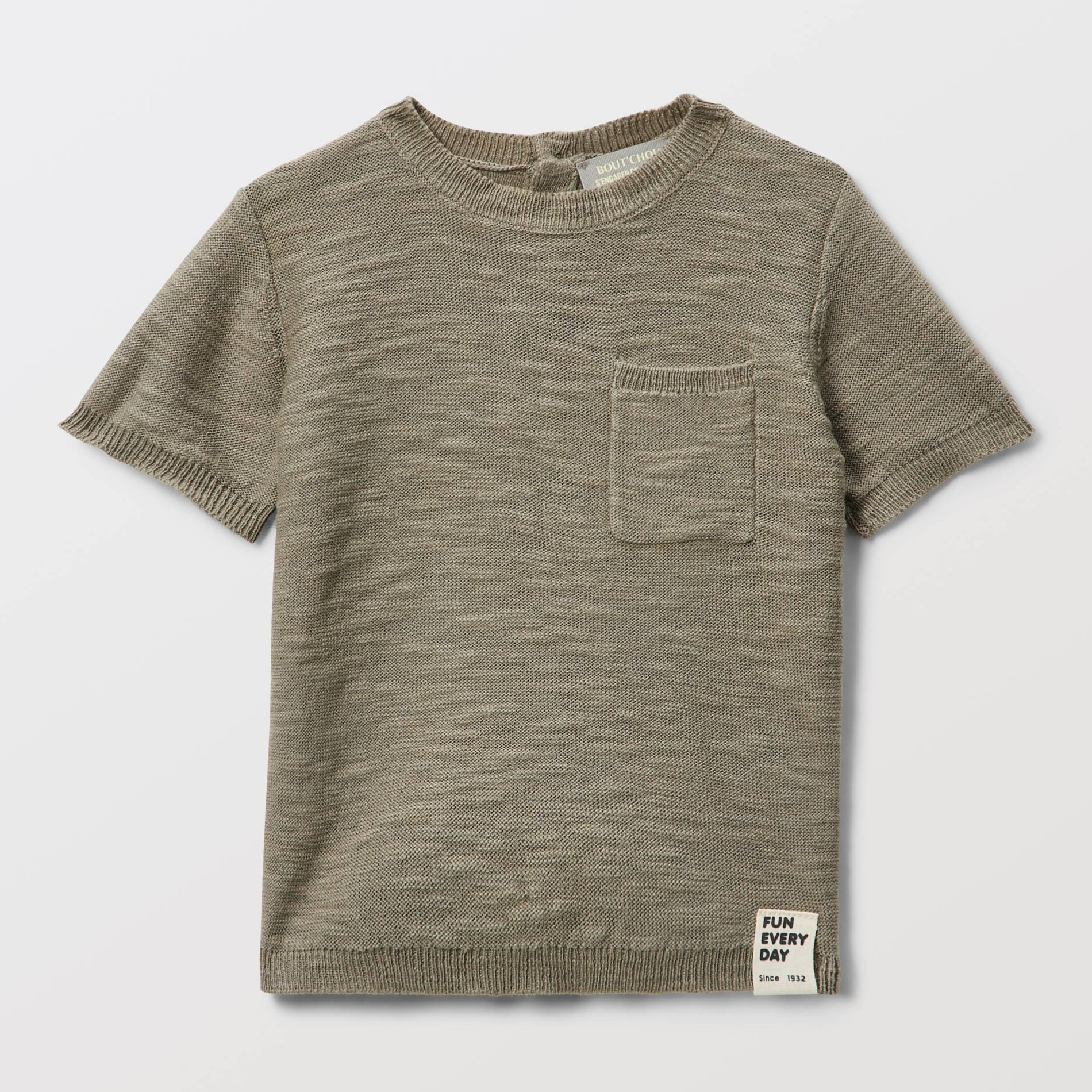 T-shirt manches courtes en tricot uni en coton, BOUT'CHOU