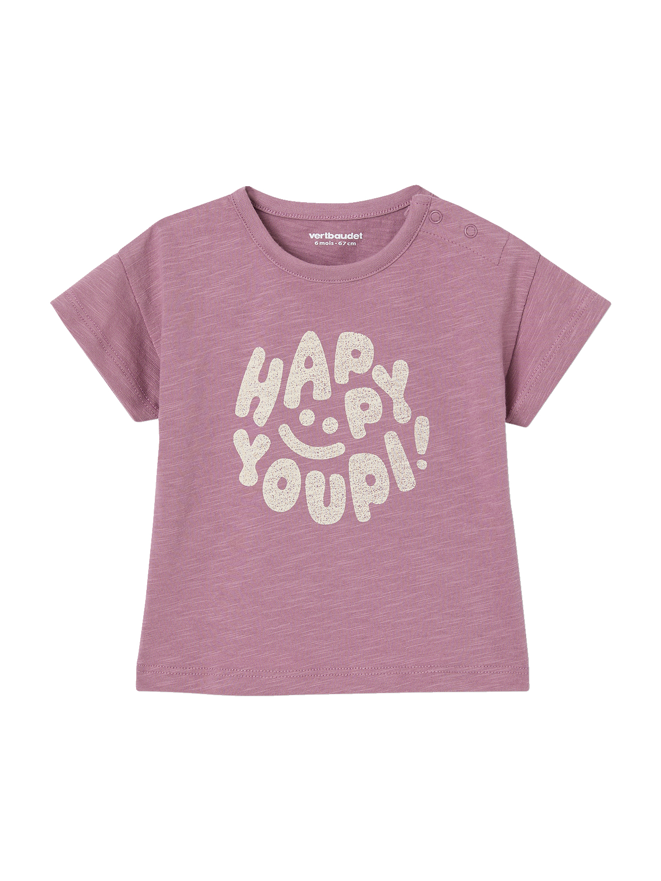 T-Shirt "Happy Youpi" bébé manches courtes en coton bio, VERTBAUDET