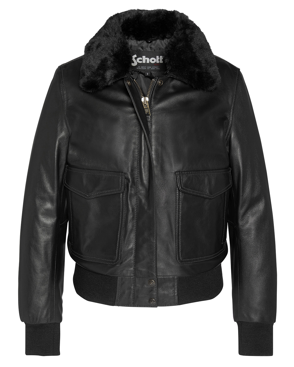 Blouson aviateur avec col en imitation fourrure amovible, SCHOTT