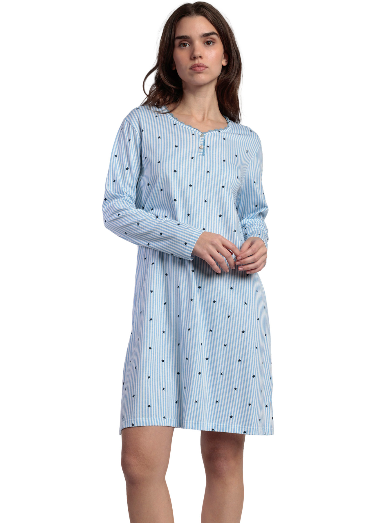 Chemise de nuit manches longues col rond Stripes And Stars, ADMAS