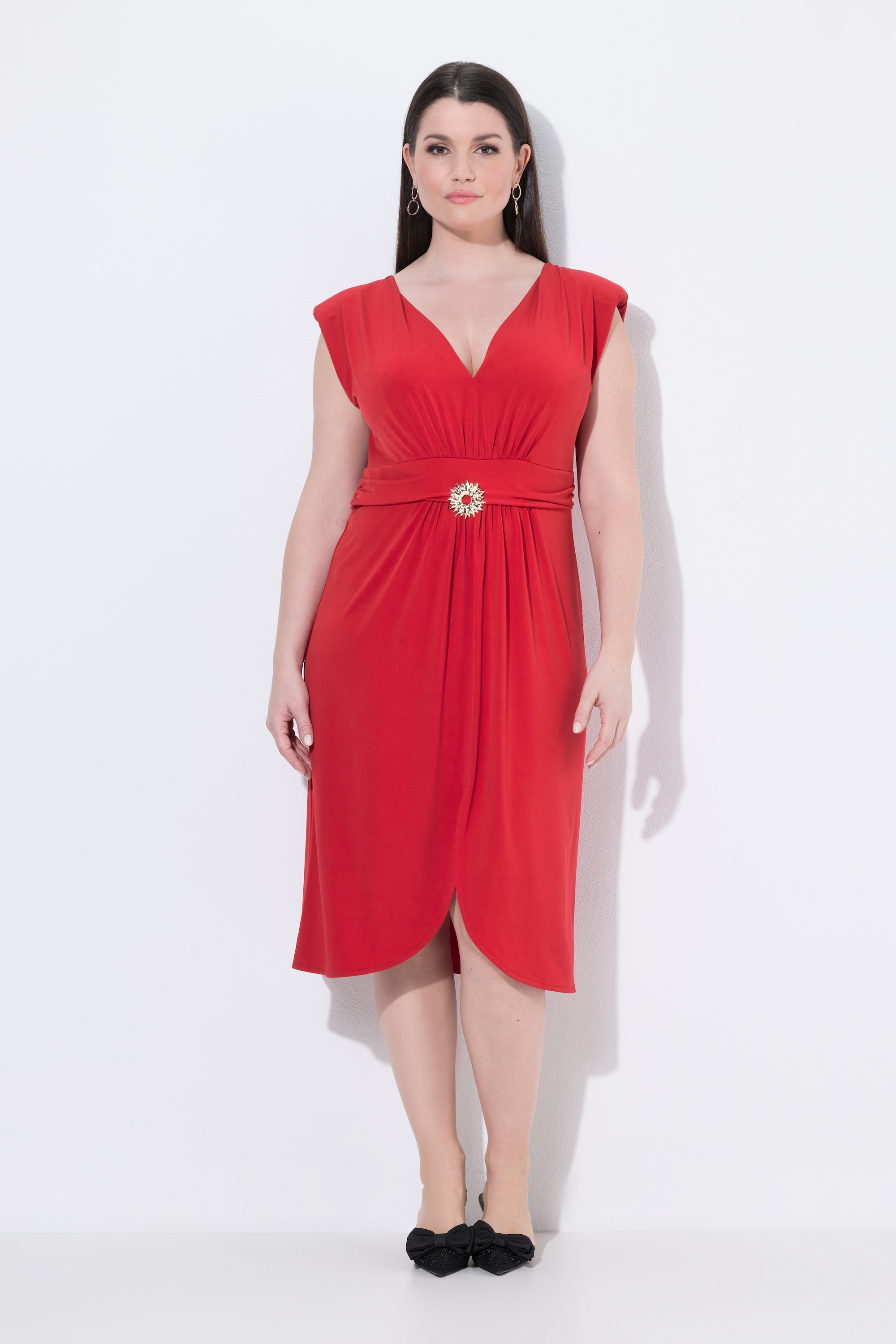 Robe sans manches, décolleté en V et drapé, ULLA POPKEN