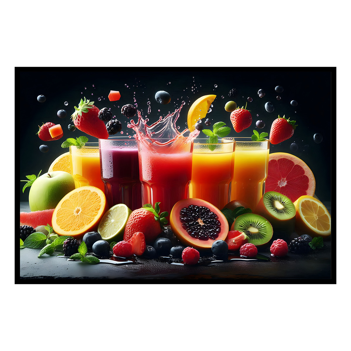 Affiche encadrée fruits rouges en éclaboussure, HEXOA