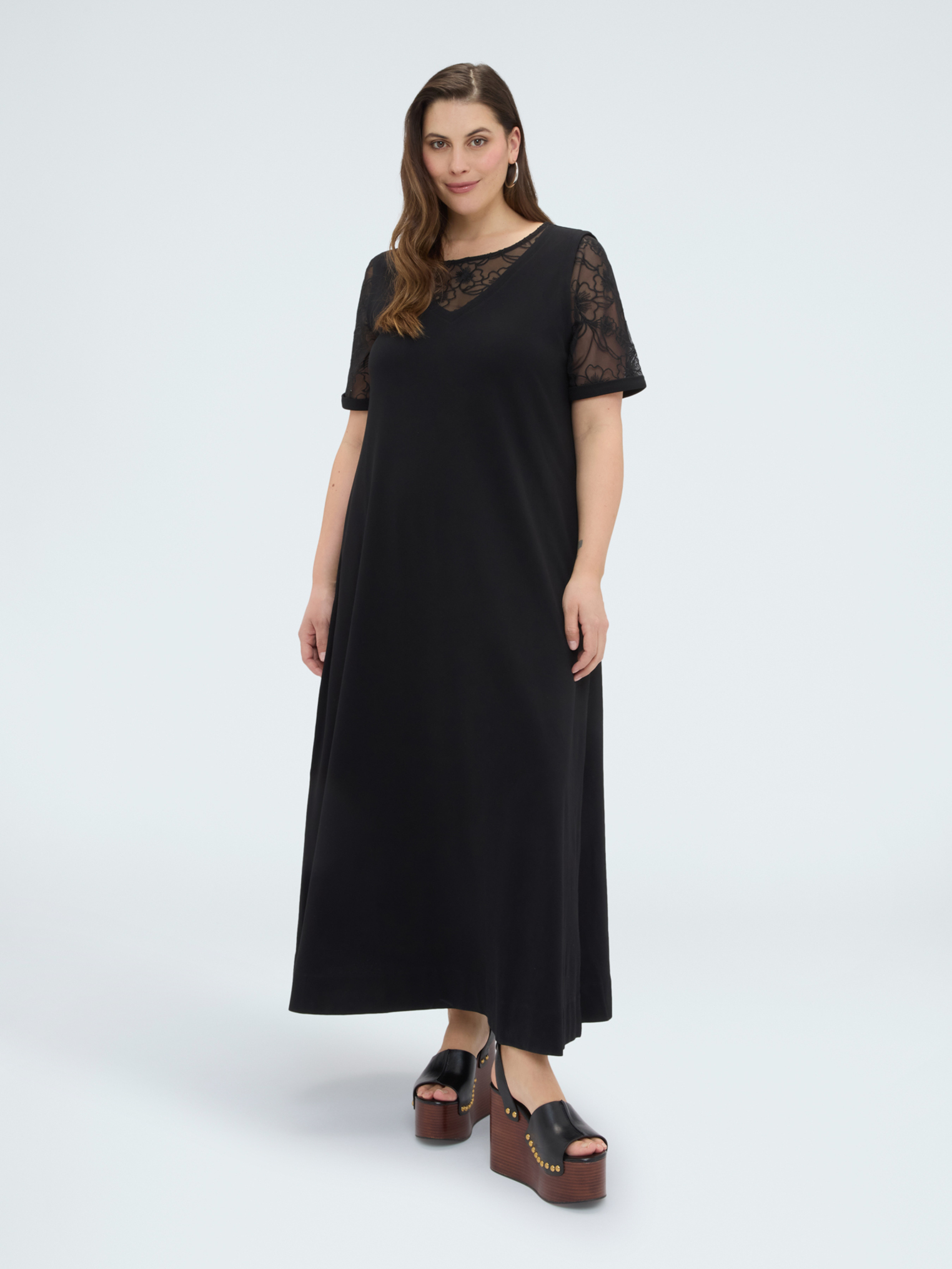Robe longue ligne A avec détails floraux, FIORELLA RUBINO