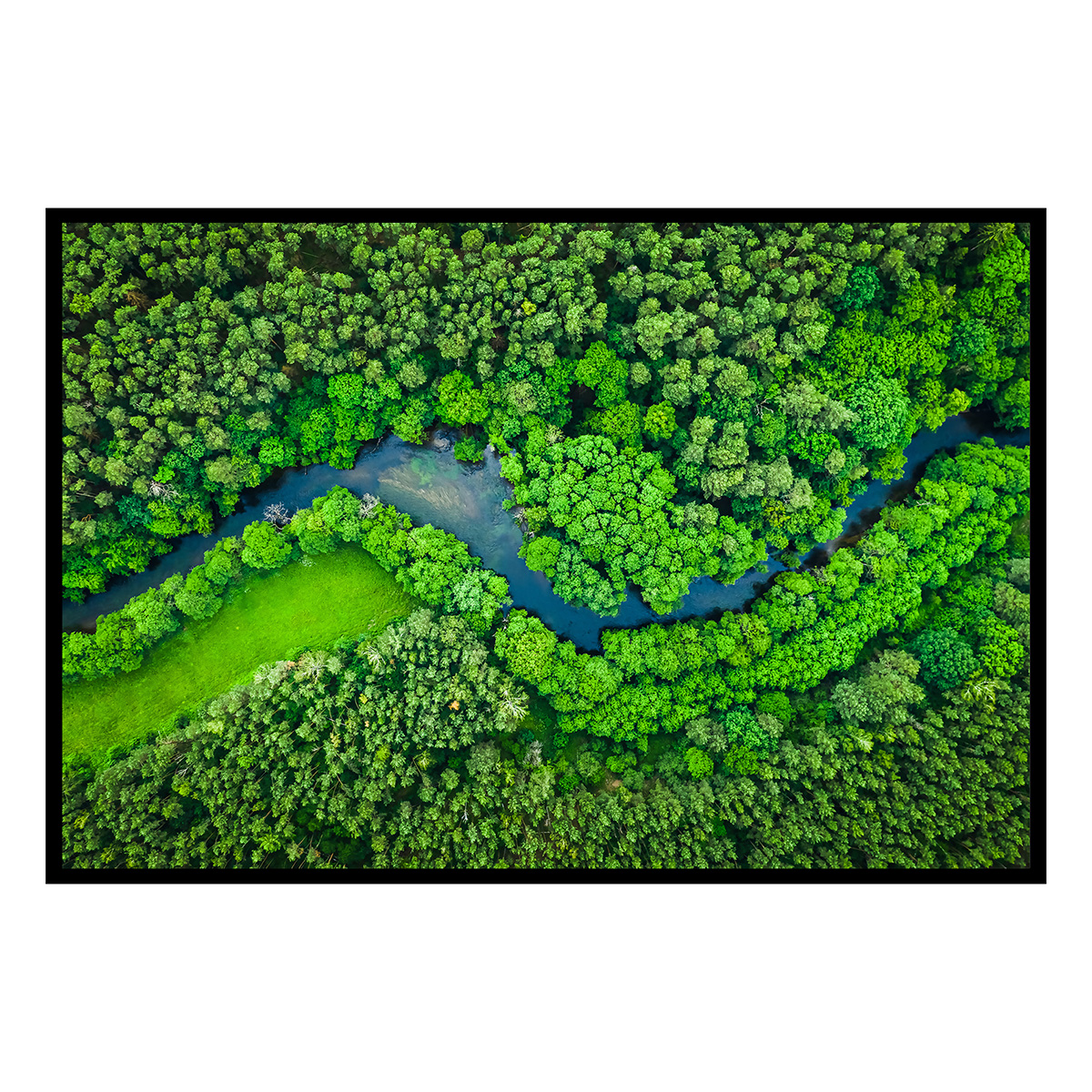 Affiche encadrée Vue aérienne d’une rivière traversant une forêt verte, HEXOA