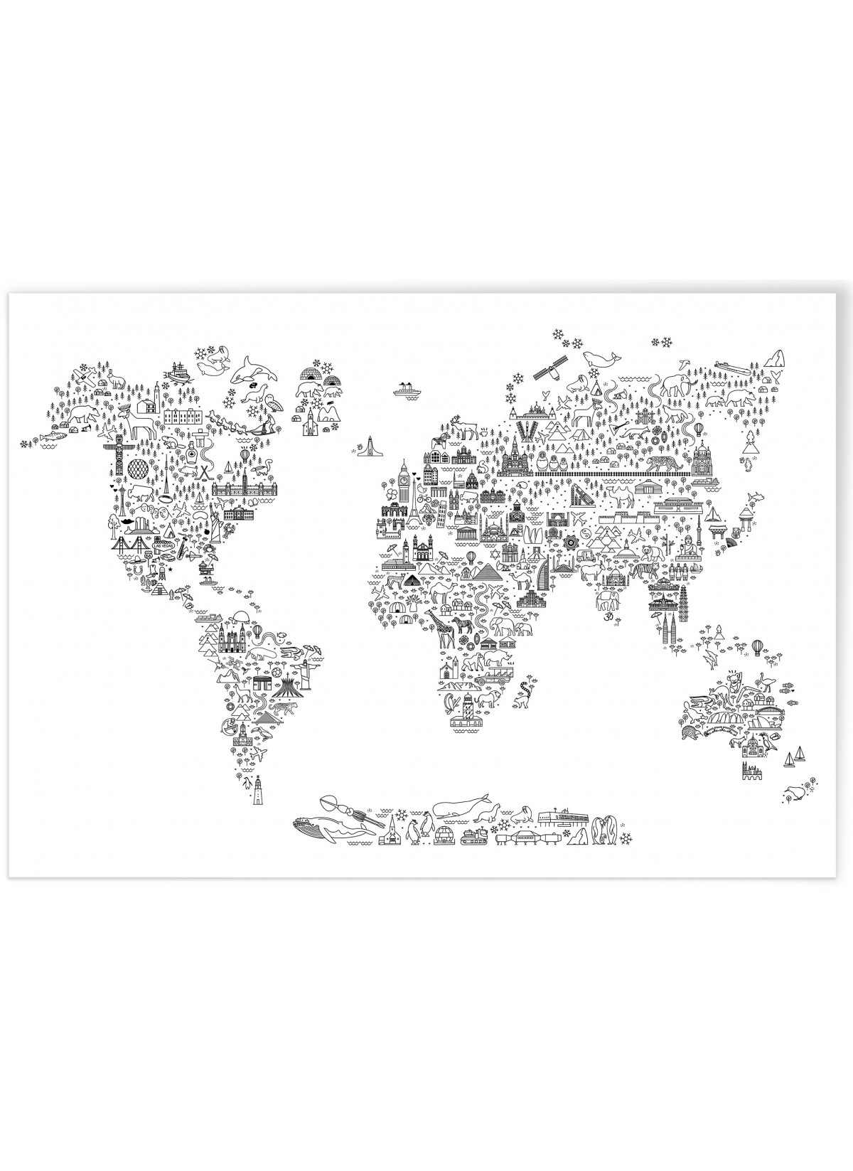 Poster Carte du monde Icônes, L'AFFICHERIE