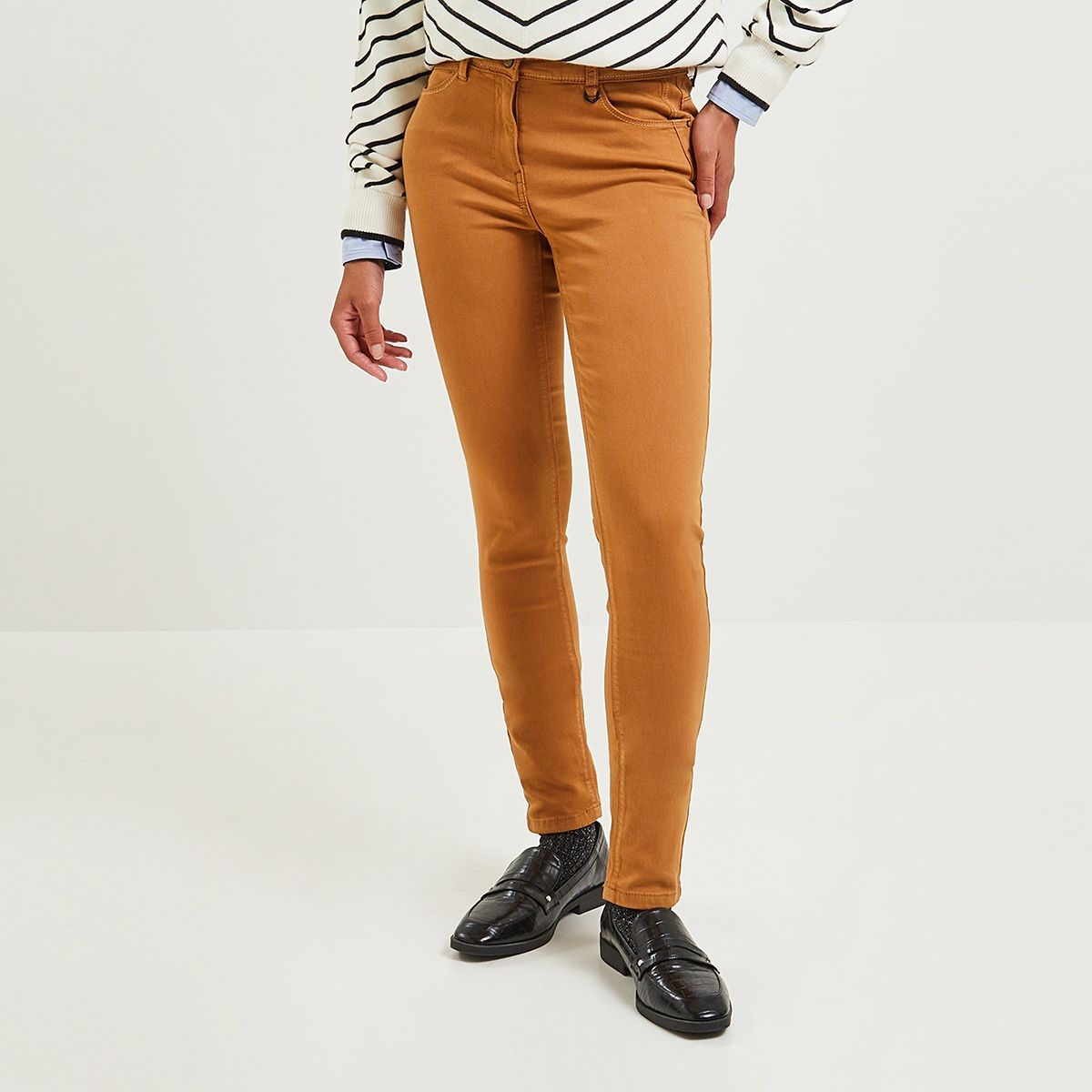 Jean slim beige femme top