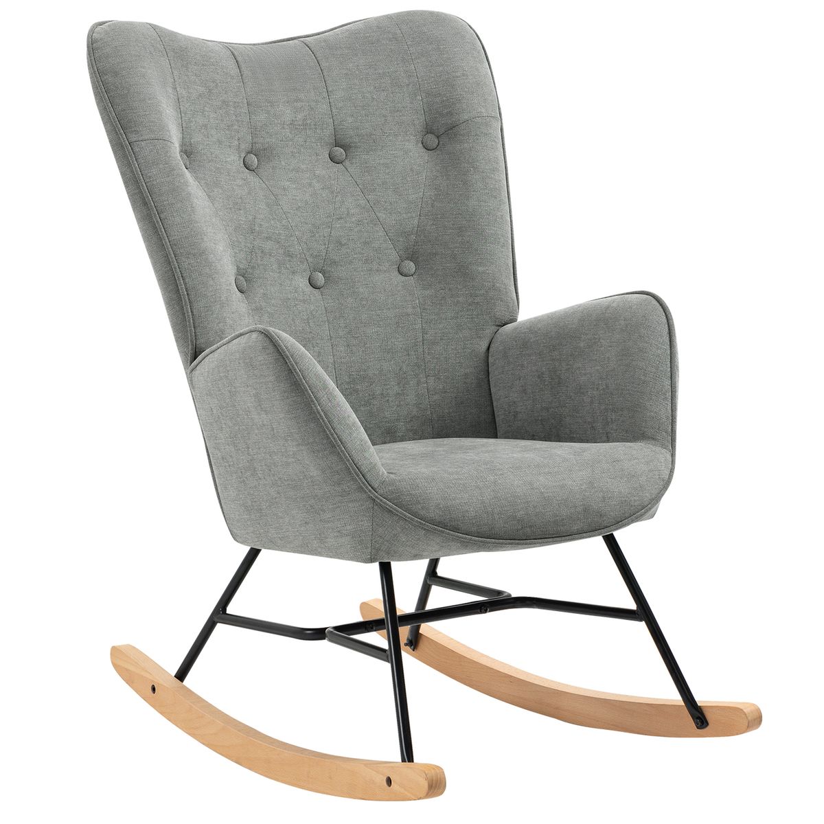 Bois Noir Assise Decopresto 1 x Fauteuil à Bascule Rocking Chair Scandinave Pieds Plastique Taupe 