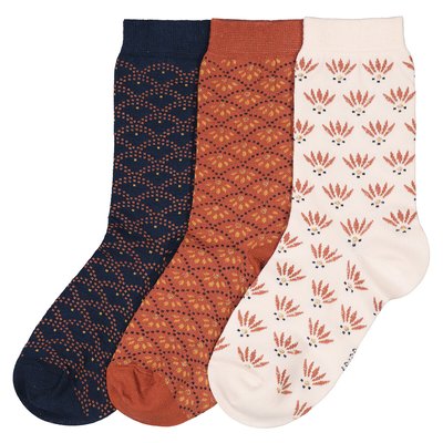 Pack of 3 Pairs of Crew Socks with Art Deco Design in Cotton Mix LA REDOUTE COLLECTIONS