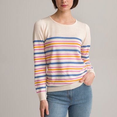 Пуловер в полоску с круглым вырезом из тонкого трикотажа ANNE WEYBURN