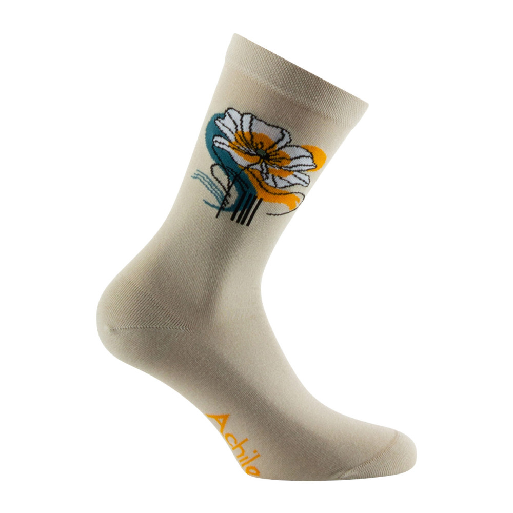 Mi-chaussette Femme jersey fantaisie fleur Coton majoritaire, ACHILE