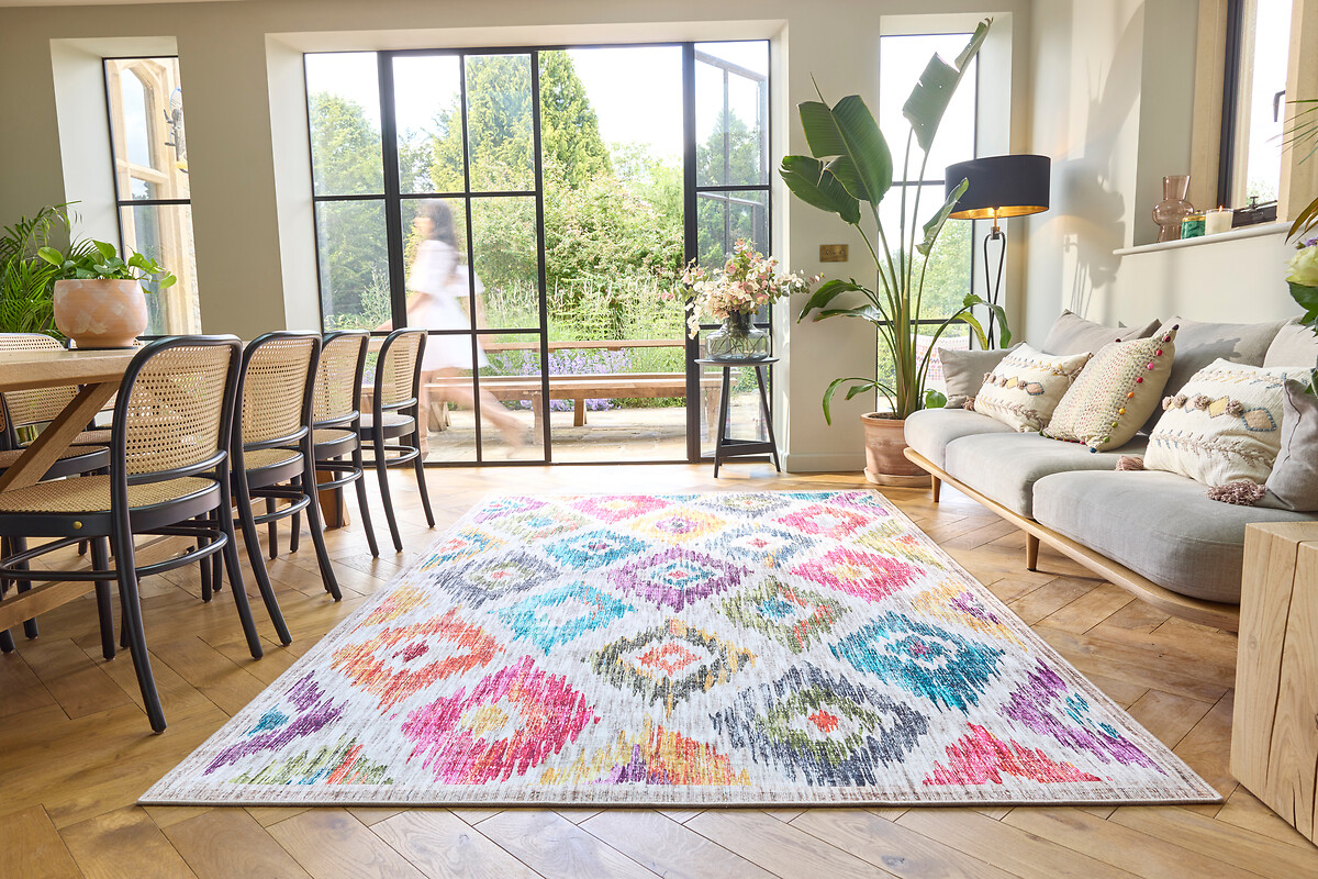 Eco-Washable Painted Ikat Rug, HUG RUG