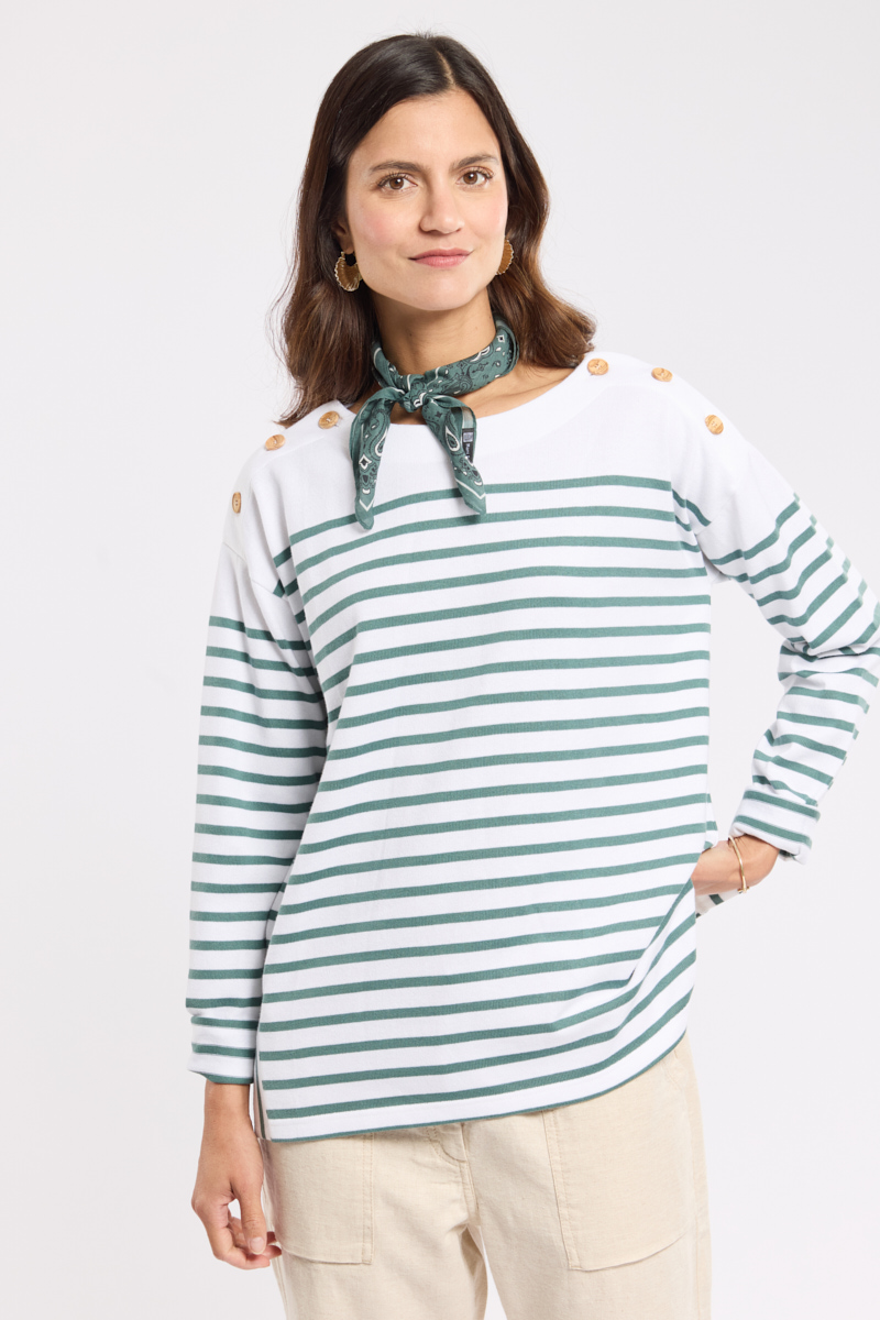 Marinière épaules boutonnées en coton rustique, ARMOR-LUX