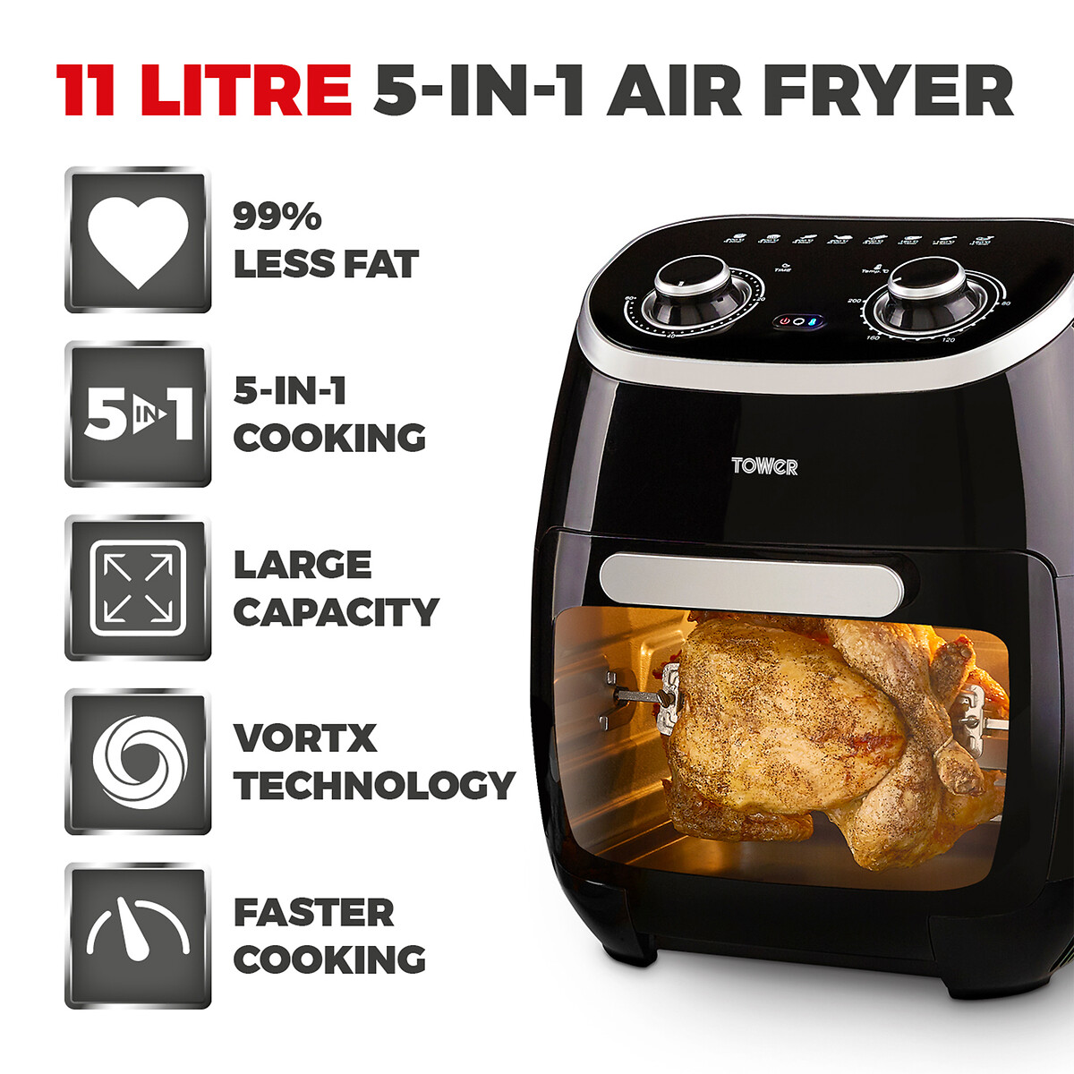 Vortx 11l air fryer oven black t17038 black Tower La Redoute