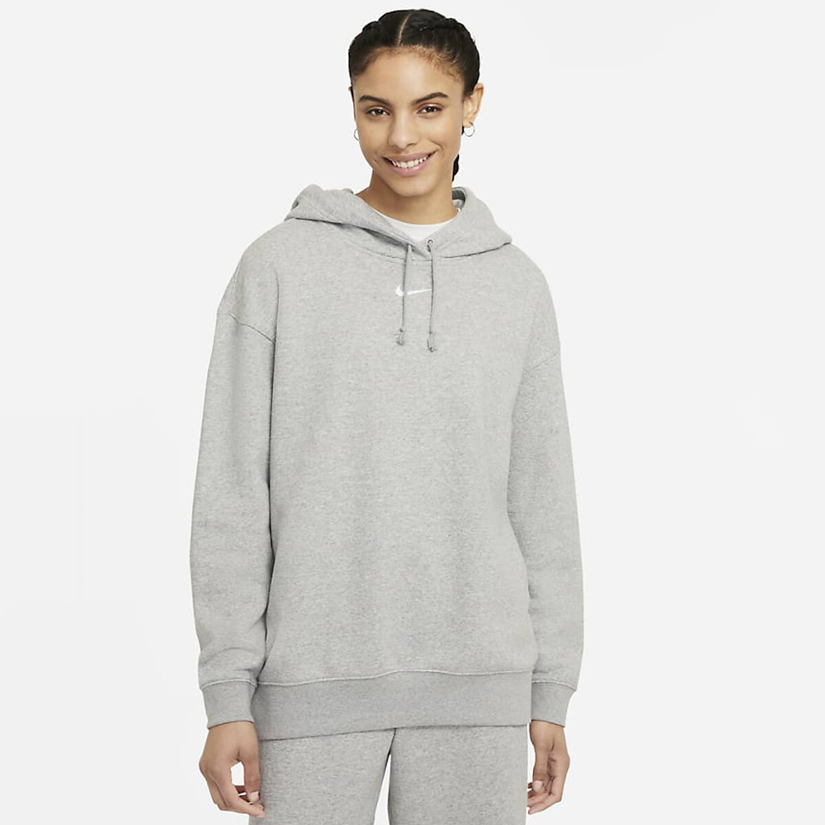 Cotton mix hoodie with logo print , light grey marl, Nike | La Redoute