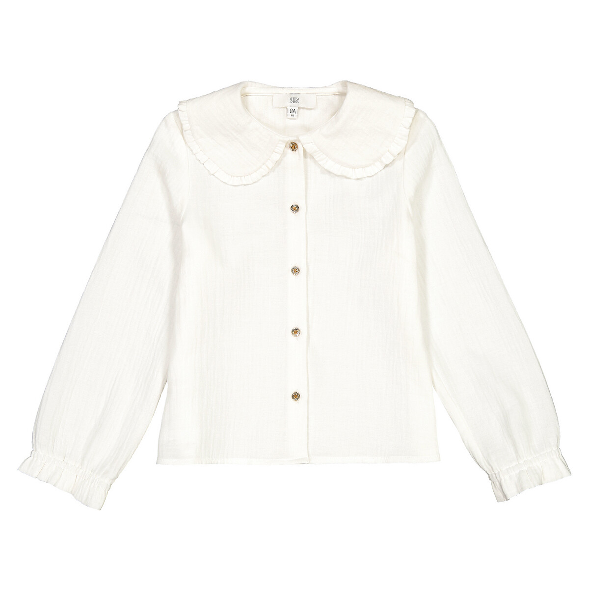 Organic cotton muslin blouse with peter pan collar, 3-12 years, ecru ...