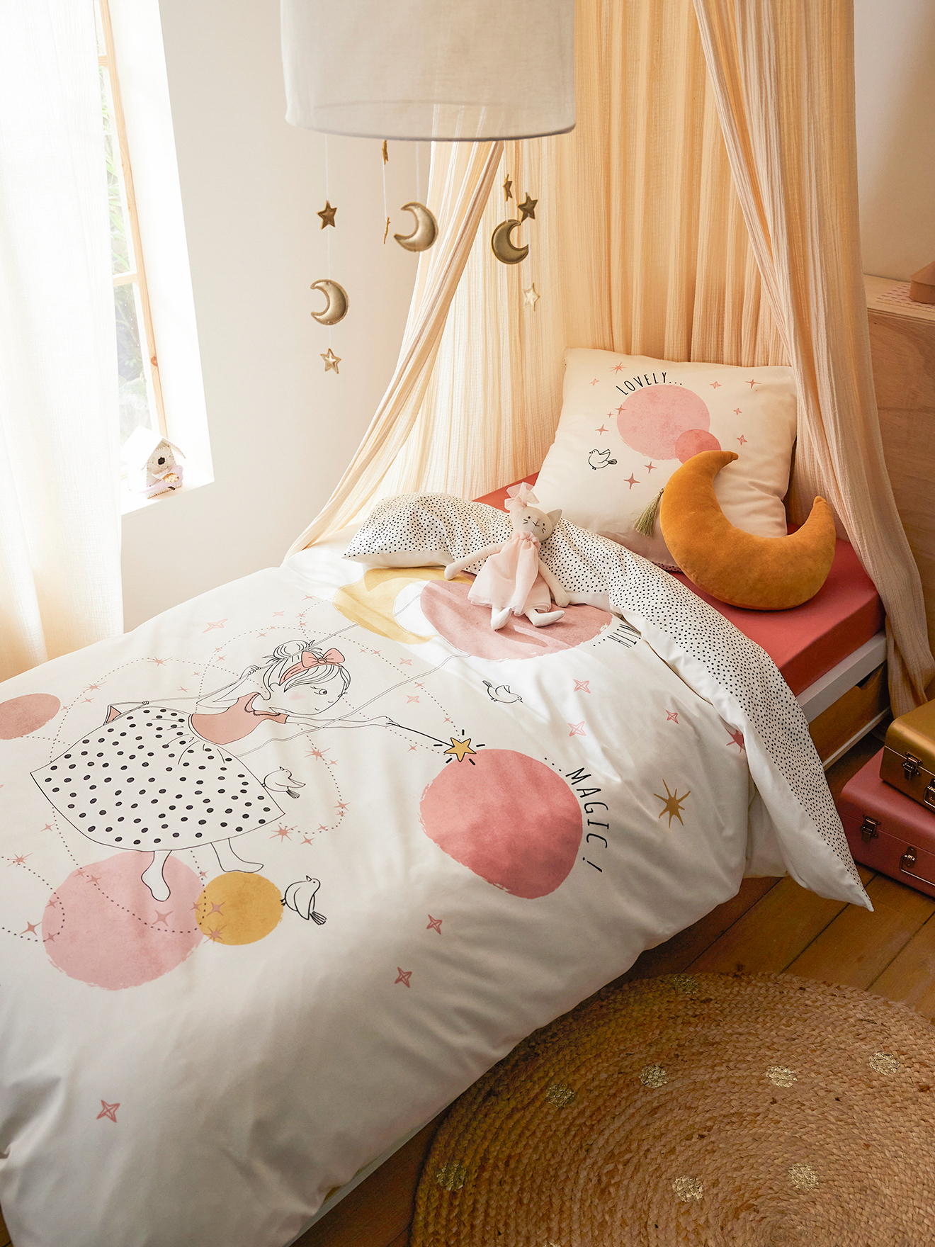 Parure housse de couette et taie d'oreiller avec coton recyclé PRINCESSE POESIE, VERTBAUDET