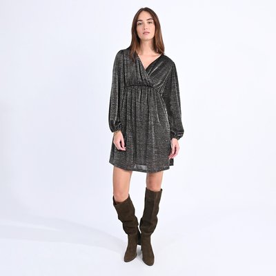 Crossover Neck Dress with Long Sleeves MOLLY BRACKEN