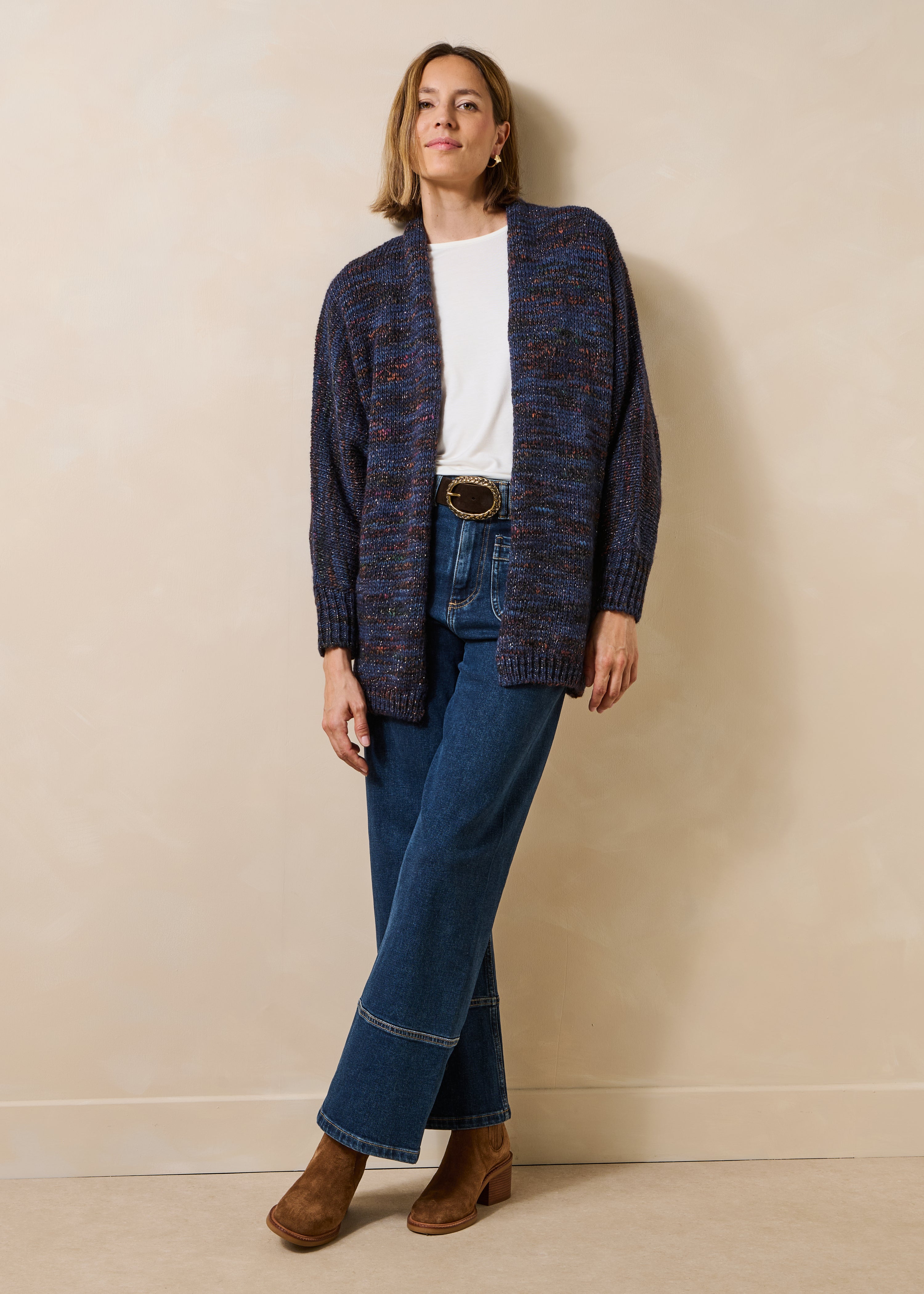 Gilet mi-long oversize en maille multicolore, LA FEE MARABOUTEE