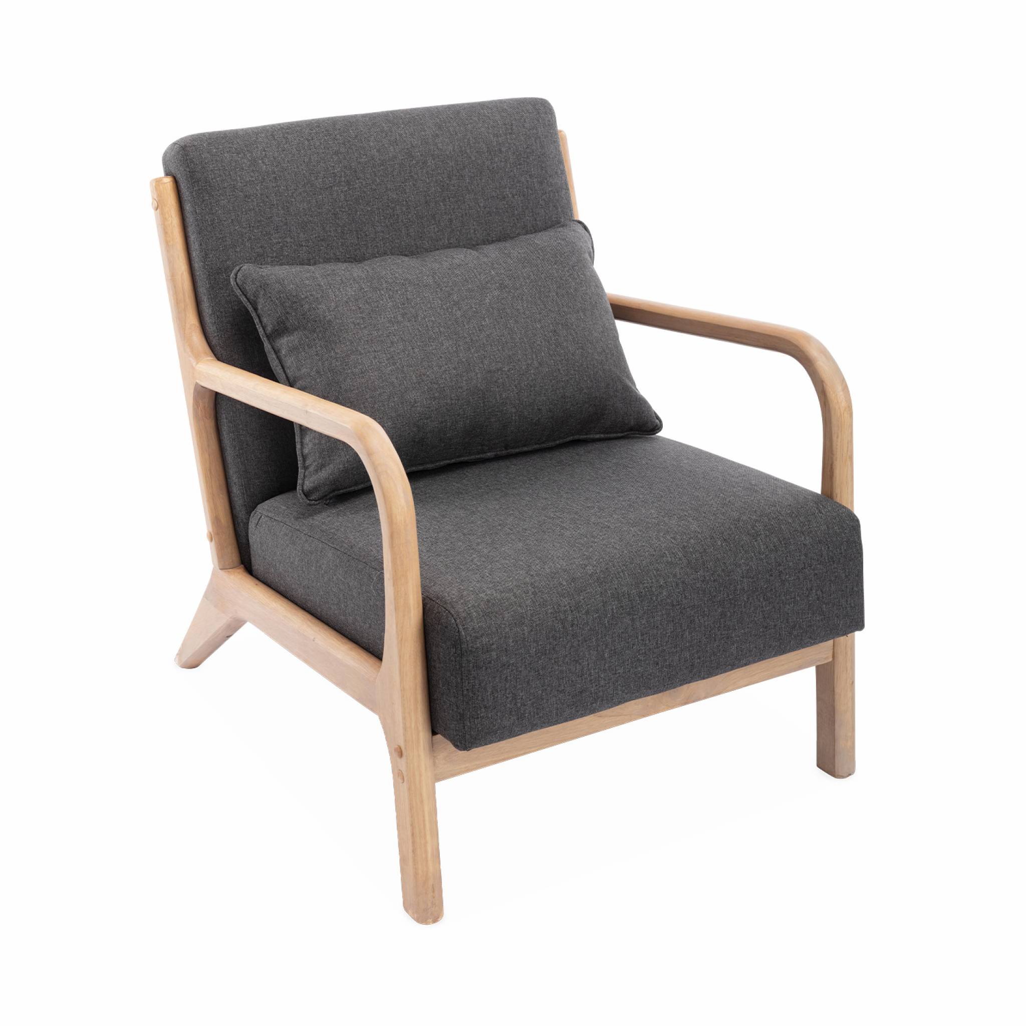 Fauteuil scandinave bois d'hévéa et tissu LORENS, SWEEEK