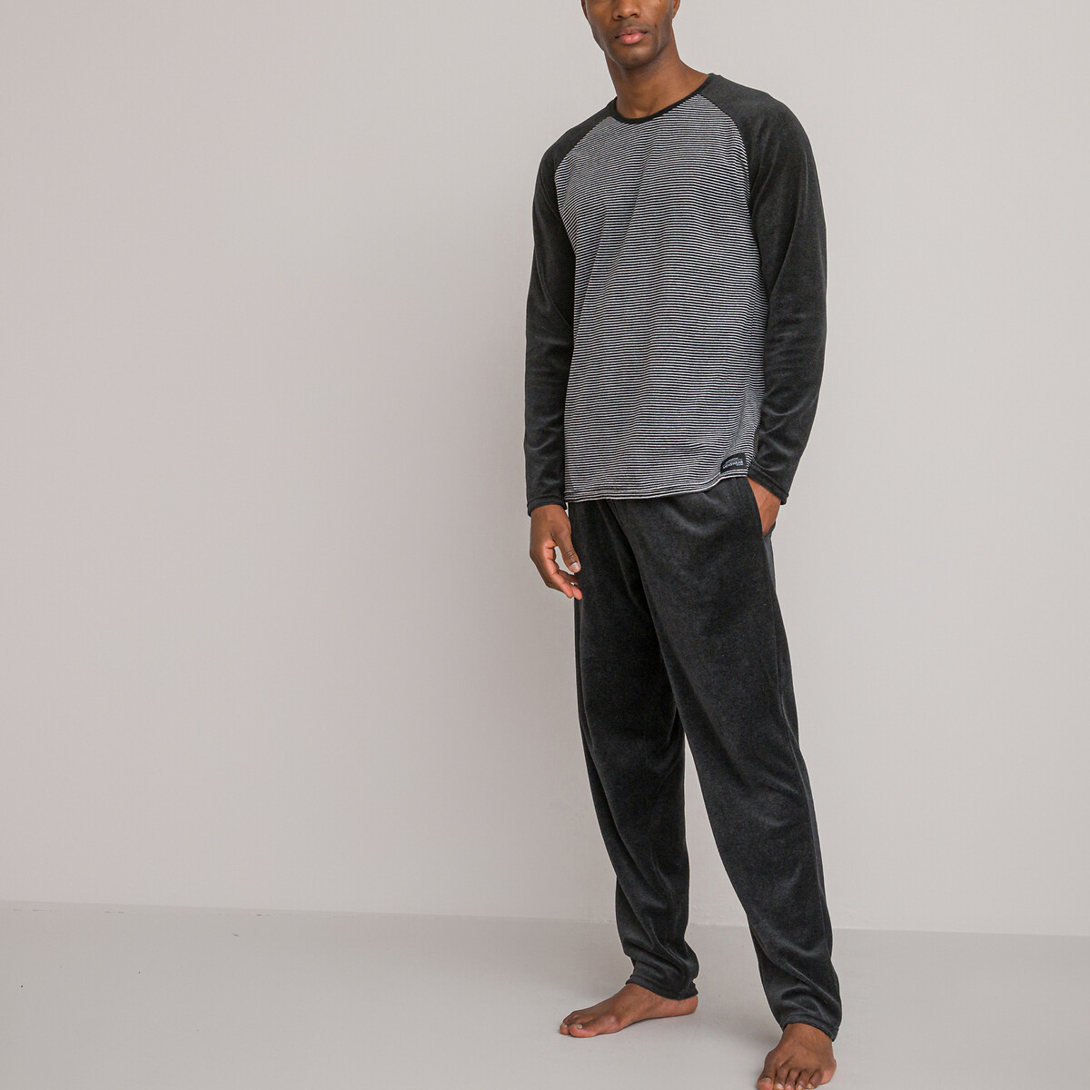 Velour pyjamas, charcoal grey/ecru, La Redoute Collections | La Redoute