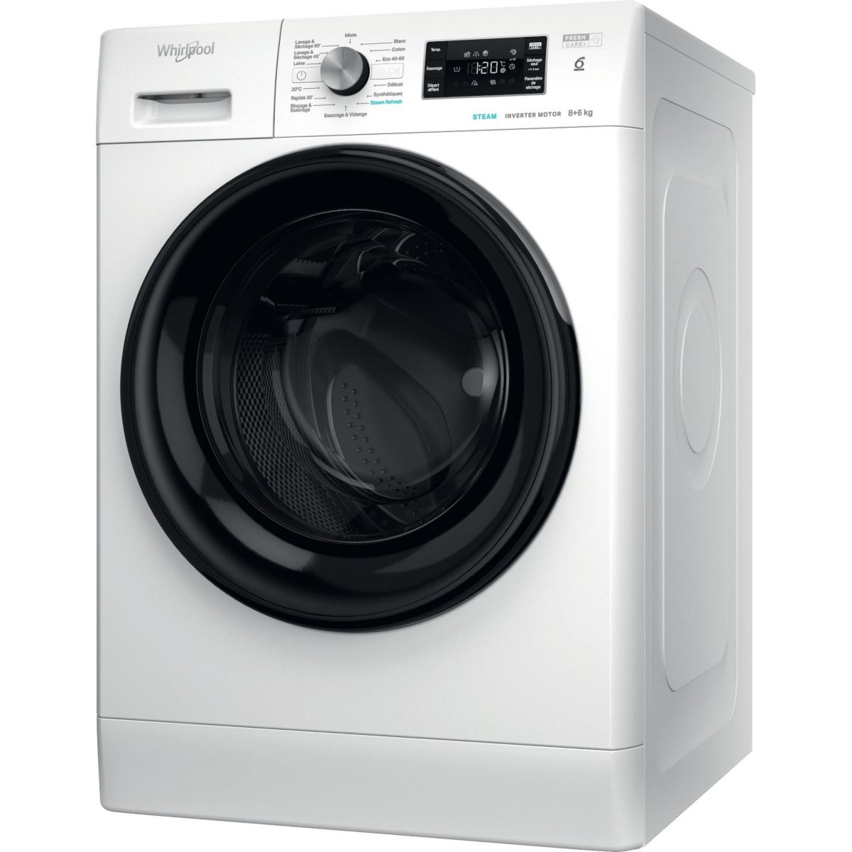 Lave linge séchant hublot FFWDB864489BVFR - 8/6 kg - 1400 tr/min - Classe C - Moteur induction, WHIRLPOOL