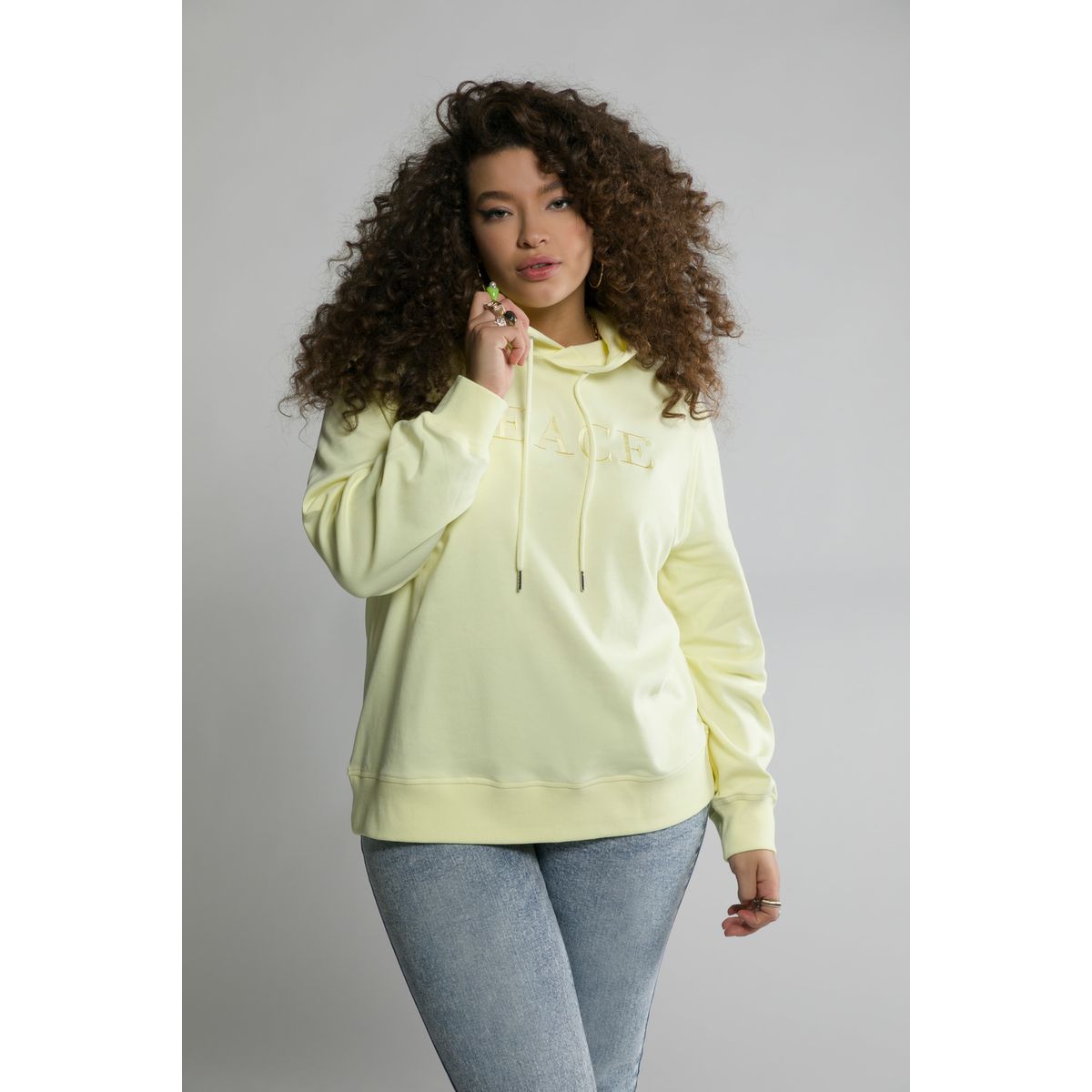 Sweat capuche boxy fit manches longues jaune clair Studio