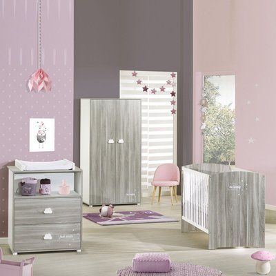 Chambre trio lit little big bed + commode + armoire Smile chêne silex BABY PRICE