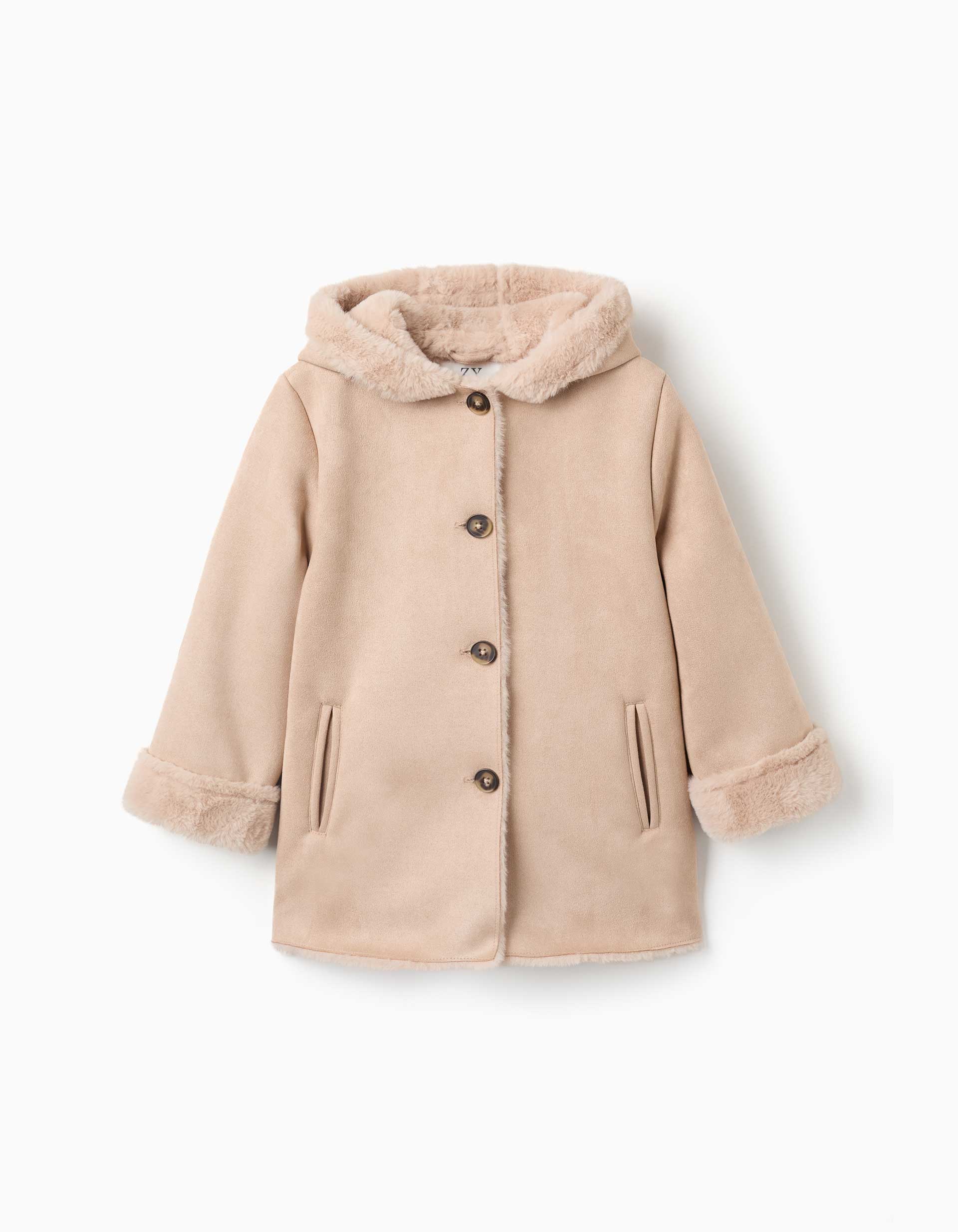 Manteau en suédine à capuche et doublure en peluche douce synthétique, ZIPPY