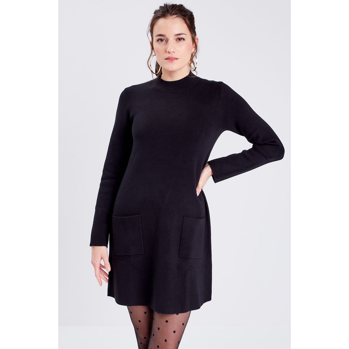 Robe pull droite avec torsades ecru femme