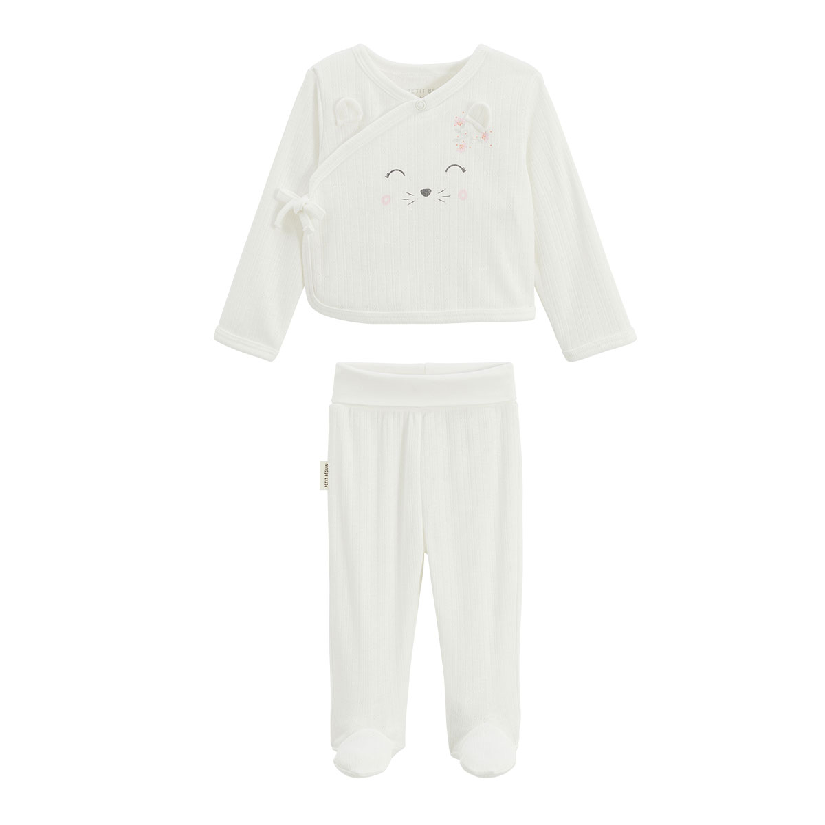 Ensemble bébé gilet et pantalon à pied en pointelle Badian, PETIT BEGUIN