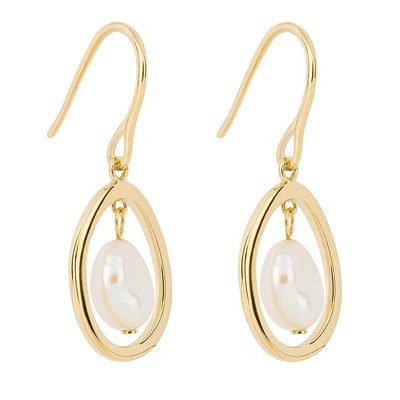 Gold Plated Sterling Silver Floating Pearl Drop Pendant Earrings FIORELLI