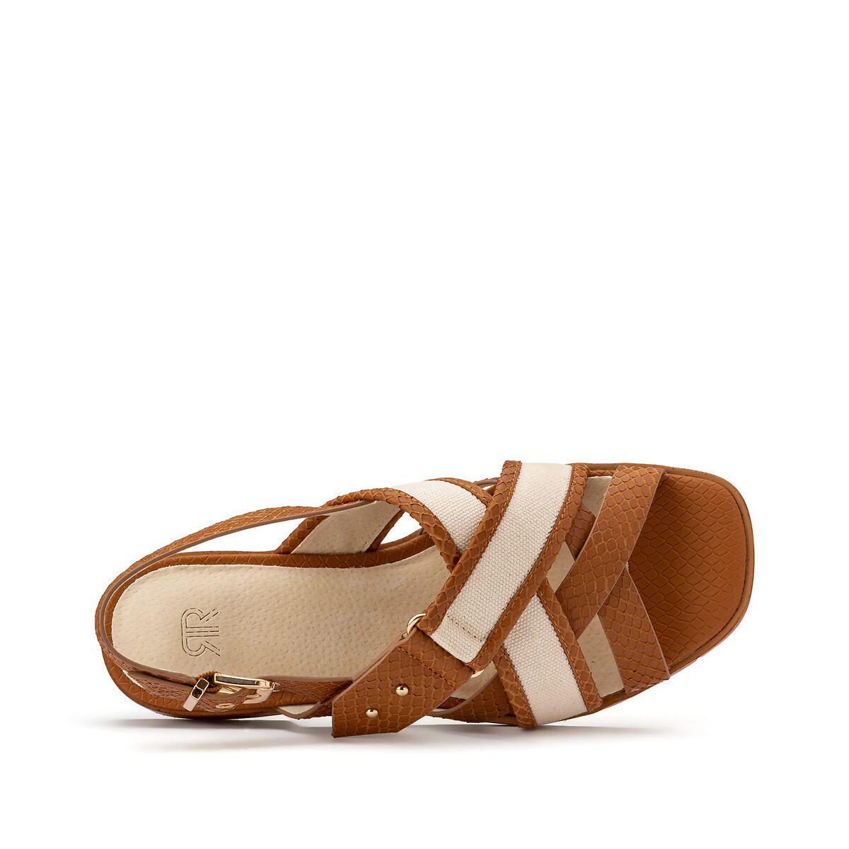 Leather sandals with crossover straps brown La Redoute Collections 