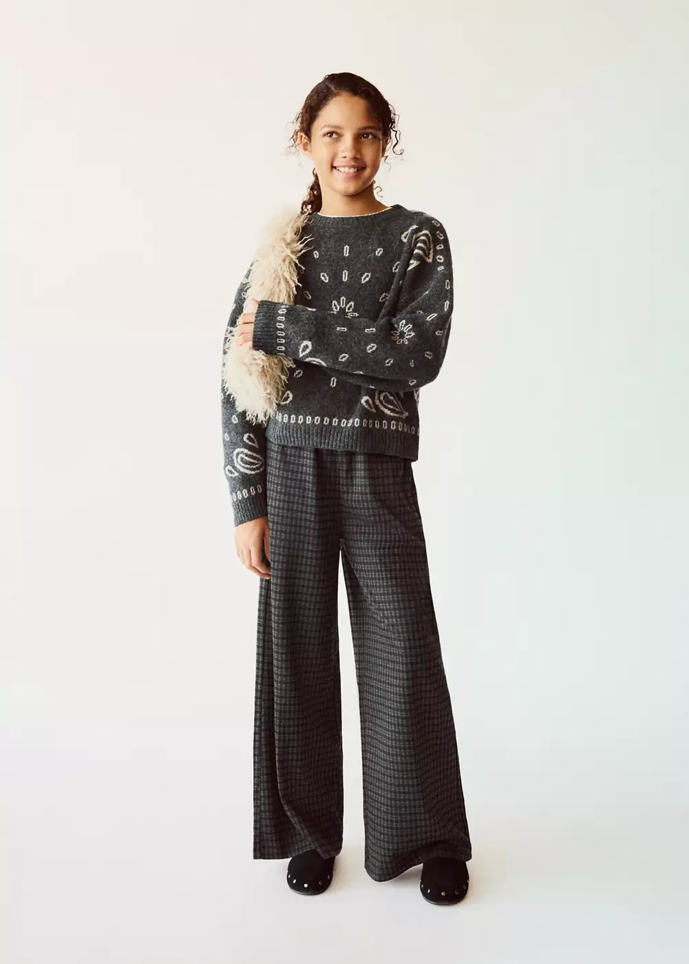 Pantalon wide leg à carreaux, MANGO KIDS