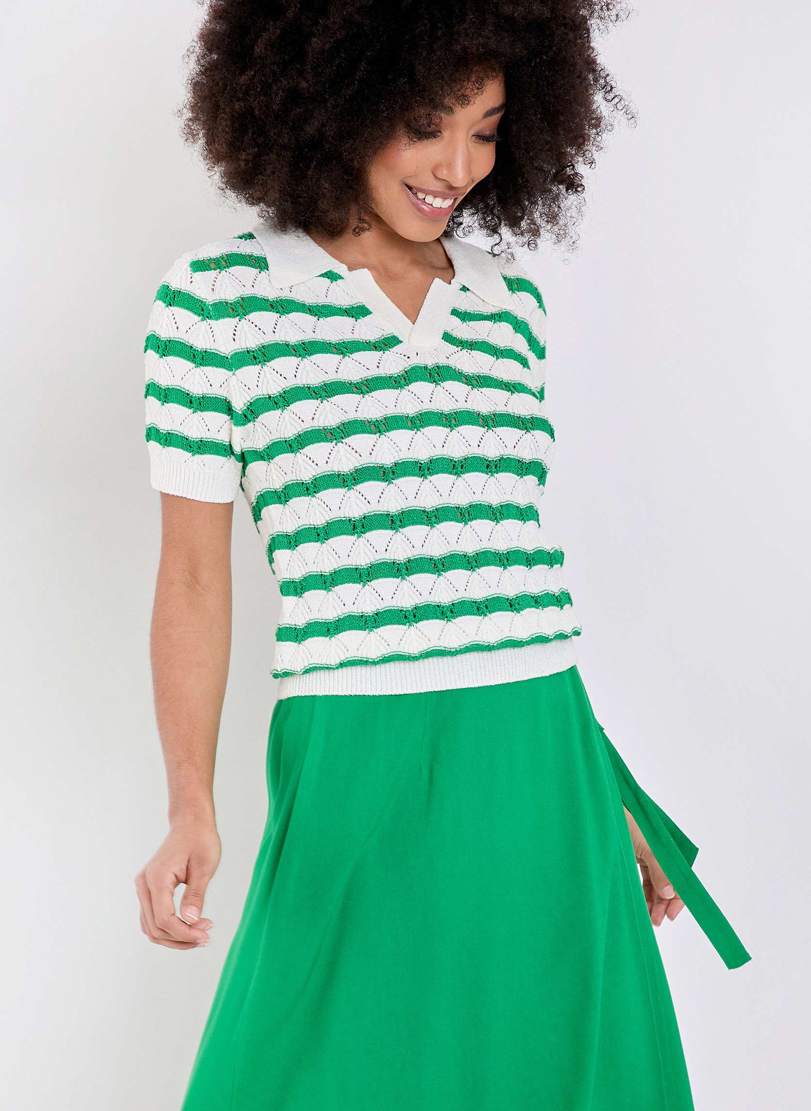 Polo maille fantaisie à rayures BLANCHE, PRINCESSE NOMADE