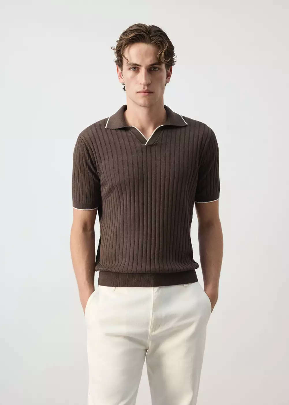 Polo côtelé en mélange de lin et lyocell, MANGO MAN