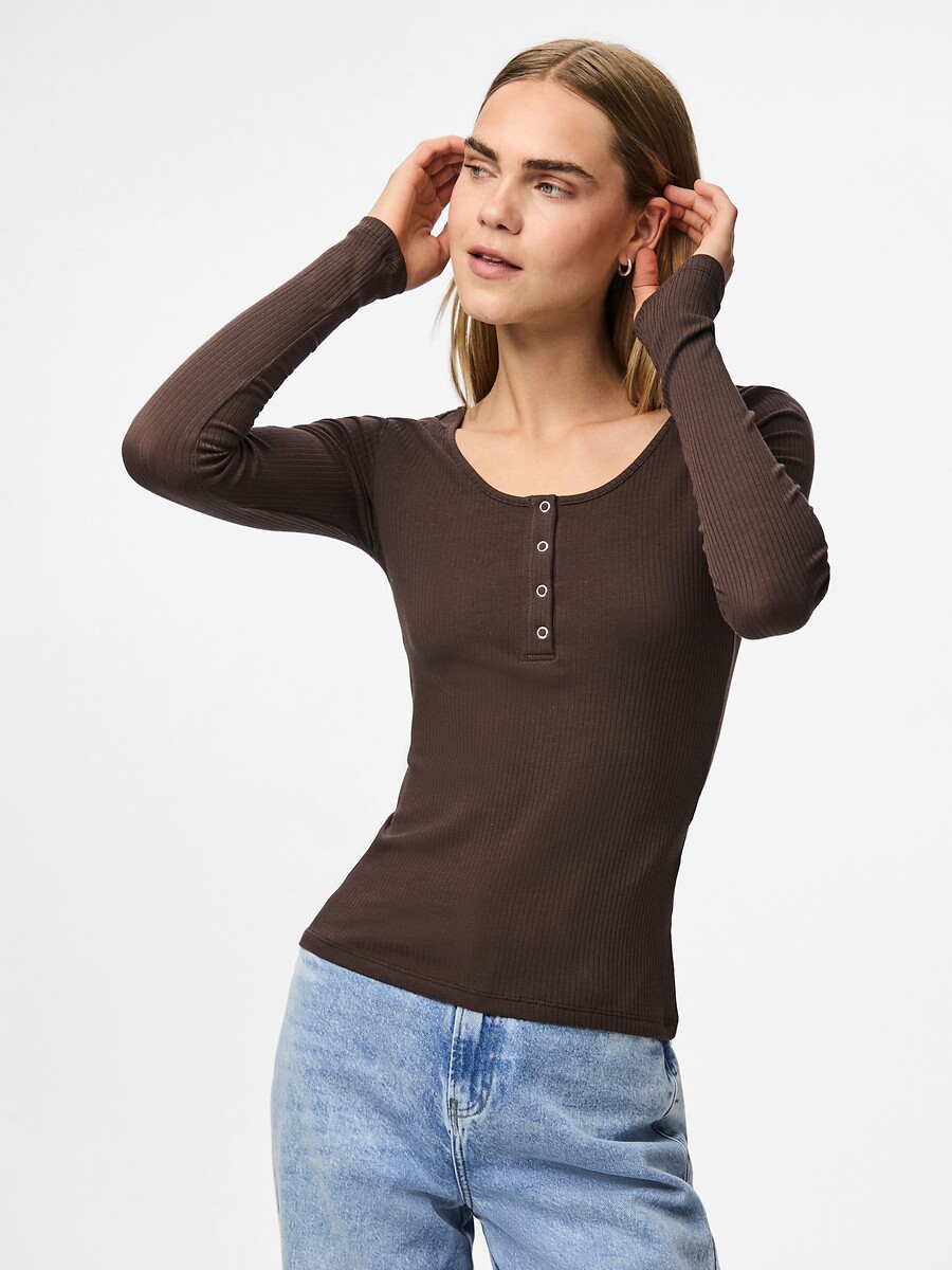 T-shirt met lange mouwen, geribbeld effect, PIECES