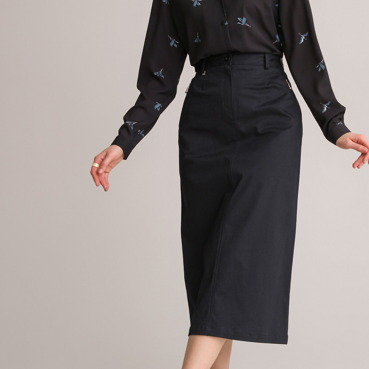 Image of Cotton Straight Midi Skirt