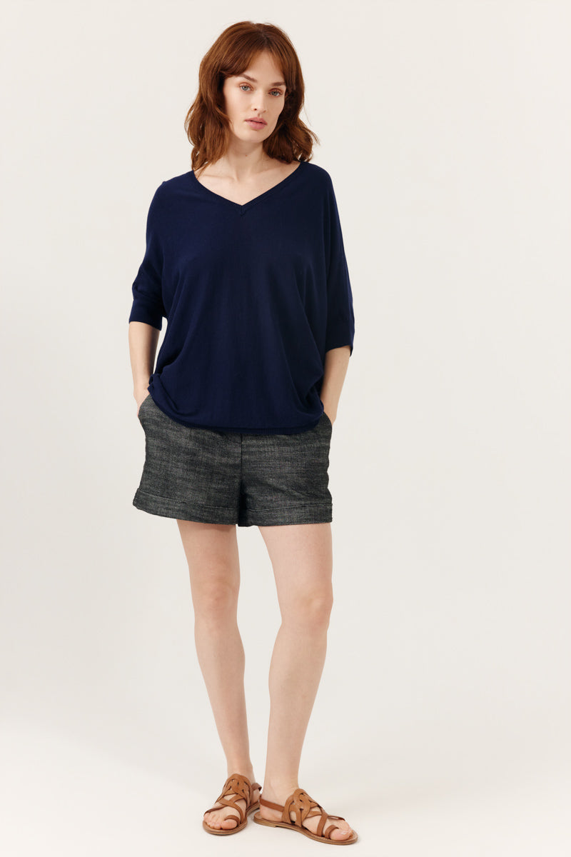 Pull Hesalia manches courtes col V coupe droite, ARTLOVE