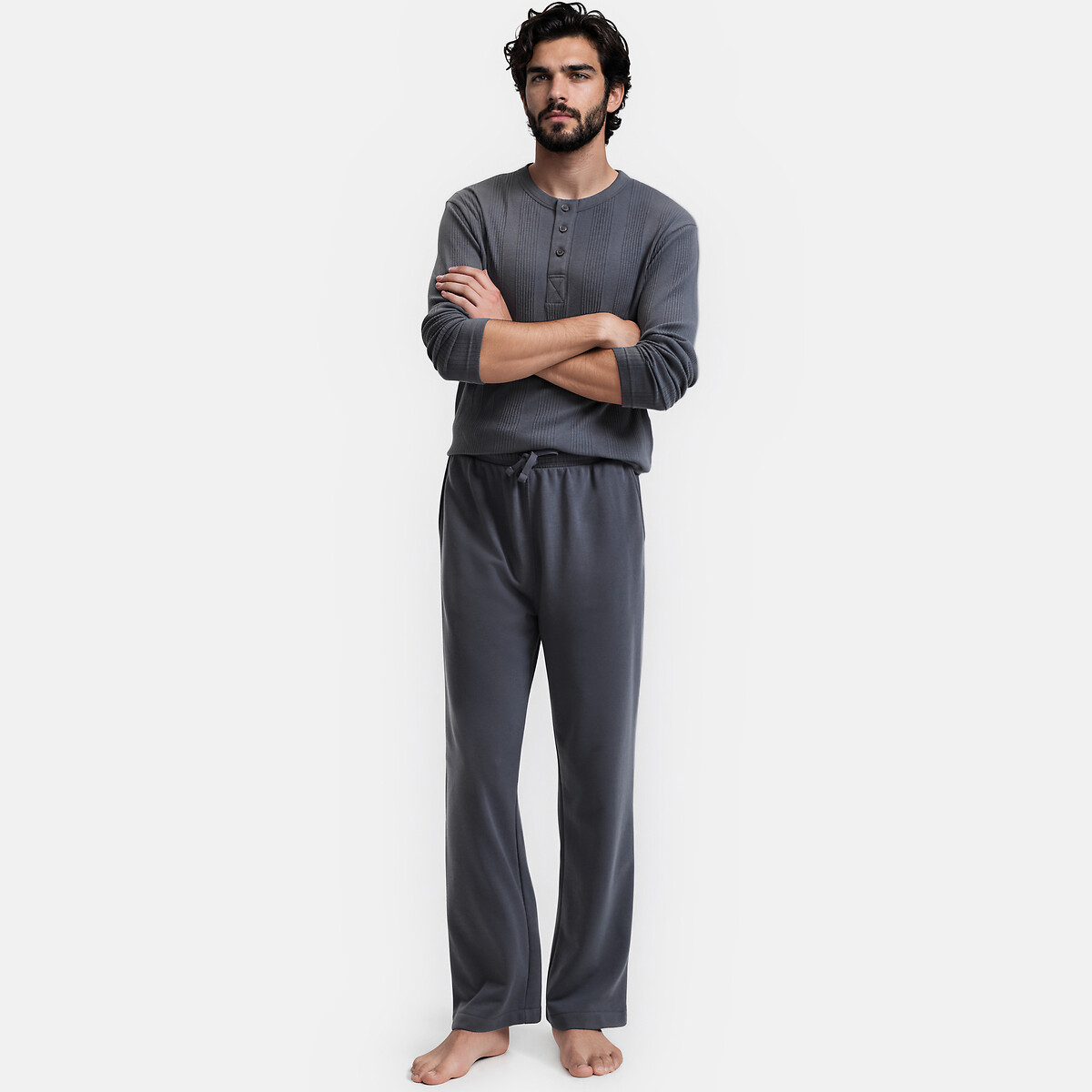 Pijama de dos piezas: camiseta de manga larga de punto y pantalones de felpa, LA REDOUTE COLLECTIONS