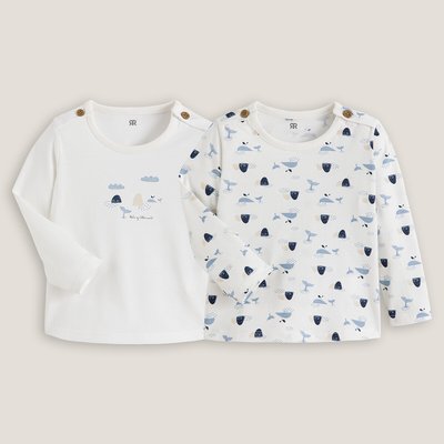 Pack of 2 T-Shirts in Nautical Print Cotton with Long Sleeves LA REDOUTE COLLECTIONS