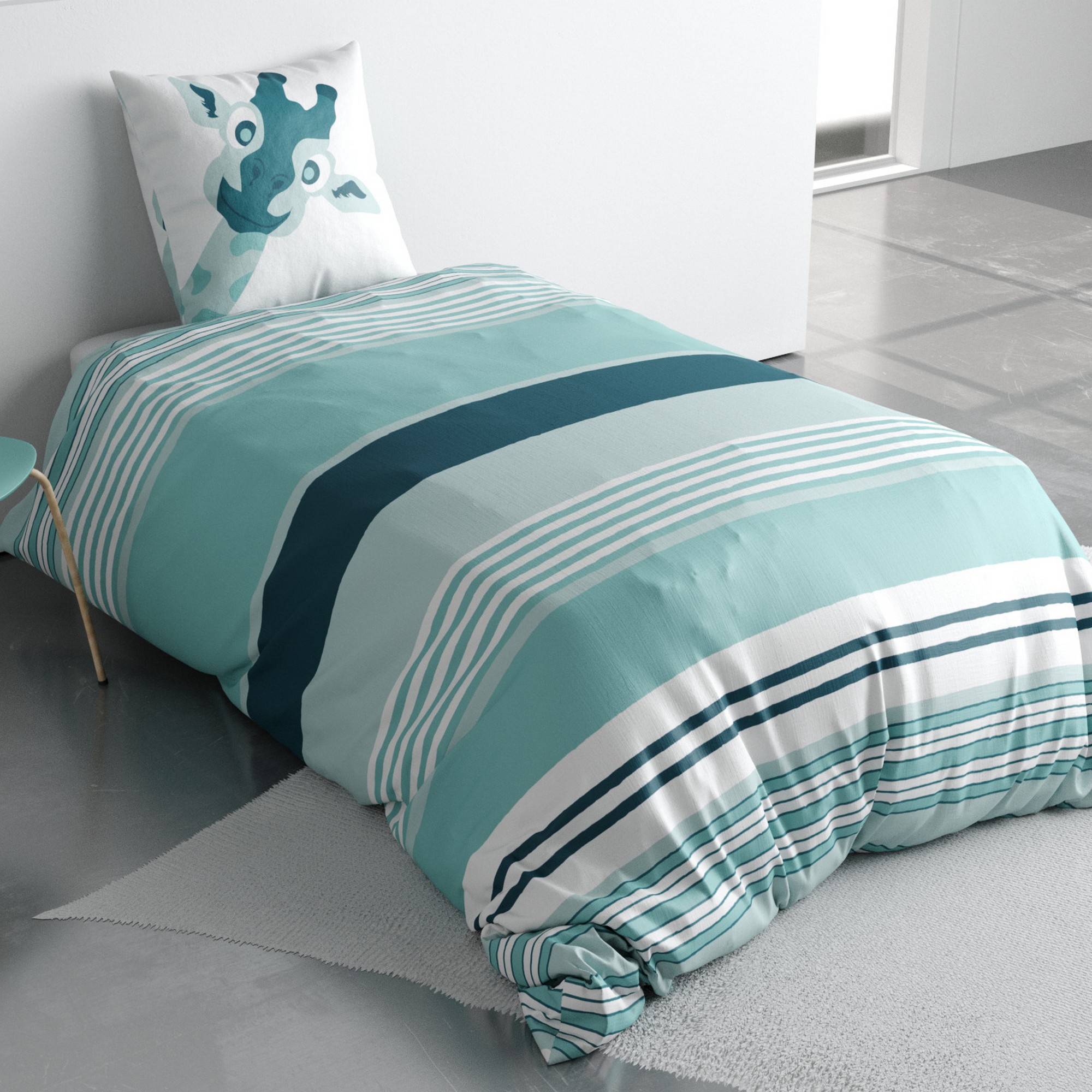 Parure de lit enfant Coton Louma Bleu, EDEN