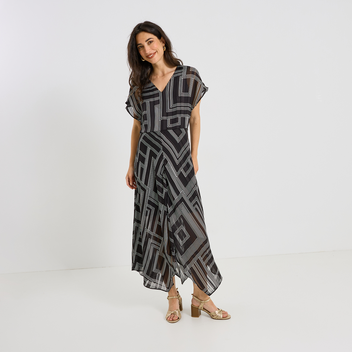 Robe longue habillée imprimé géométrique, GRAIN DE MALICE