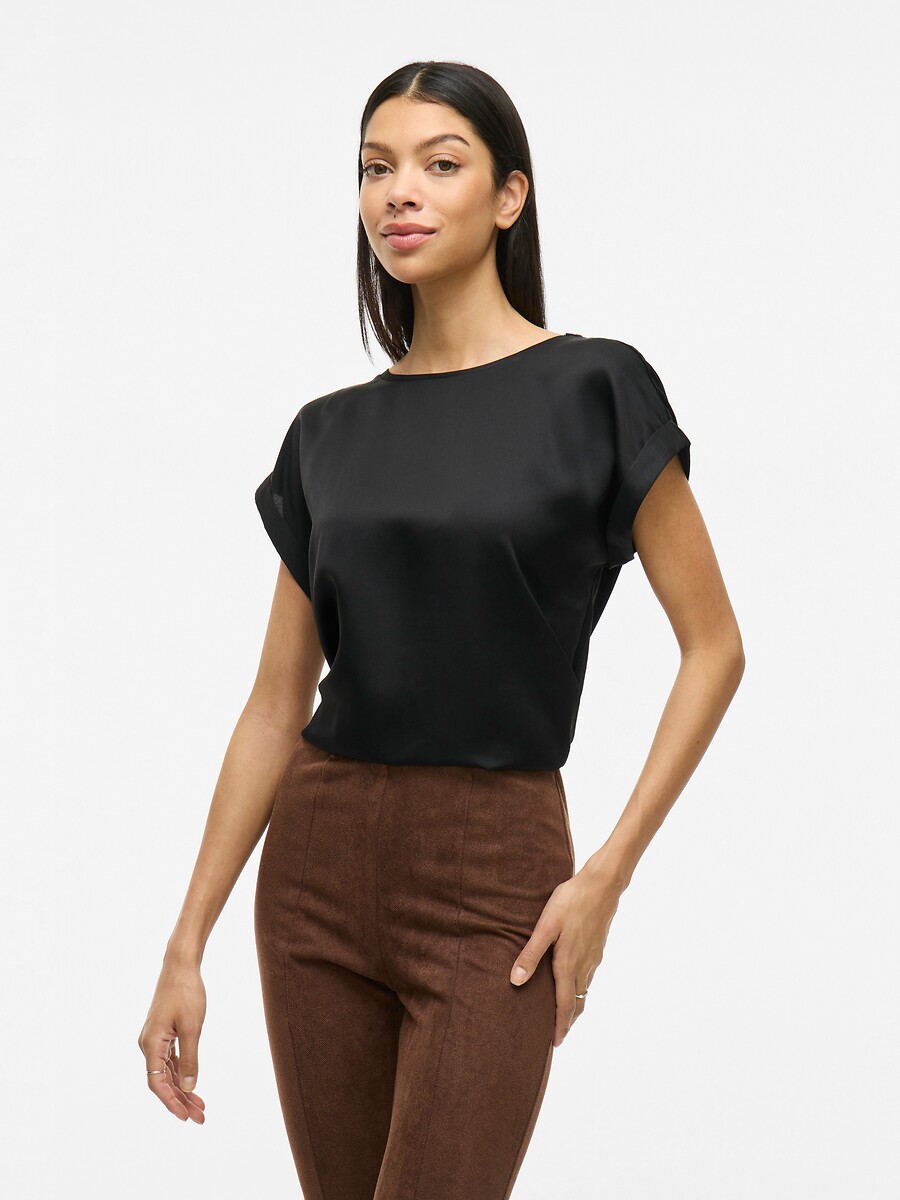 Camiseta satinada, cuello redondo, VILA