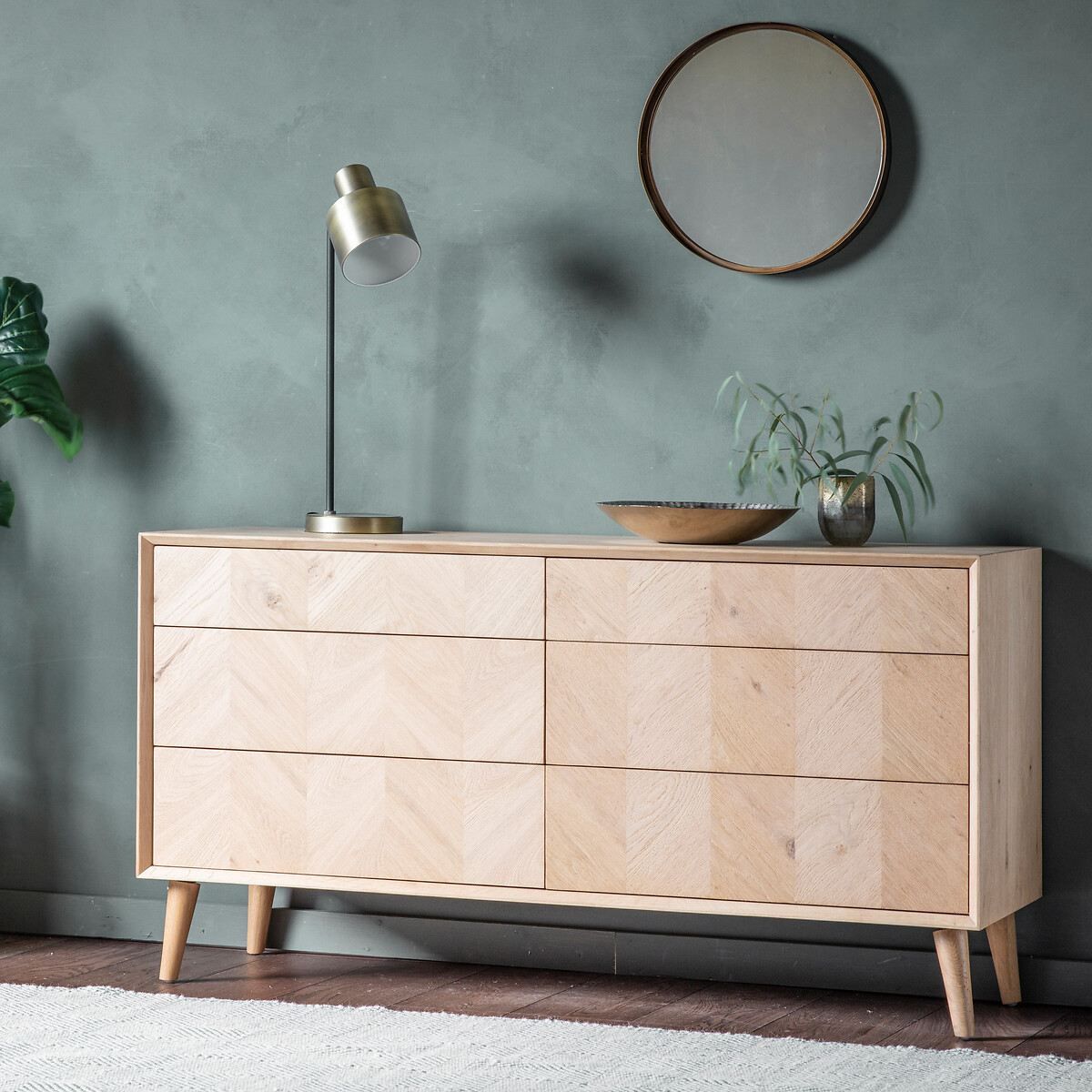 Dhule Herringbone Oak 6 Drawer Chest, ÉDITÉ