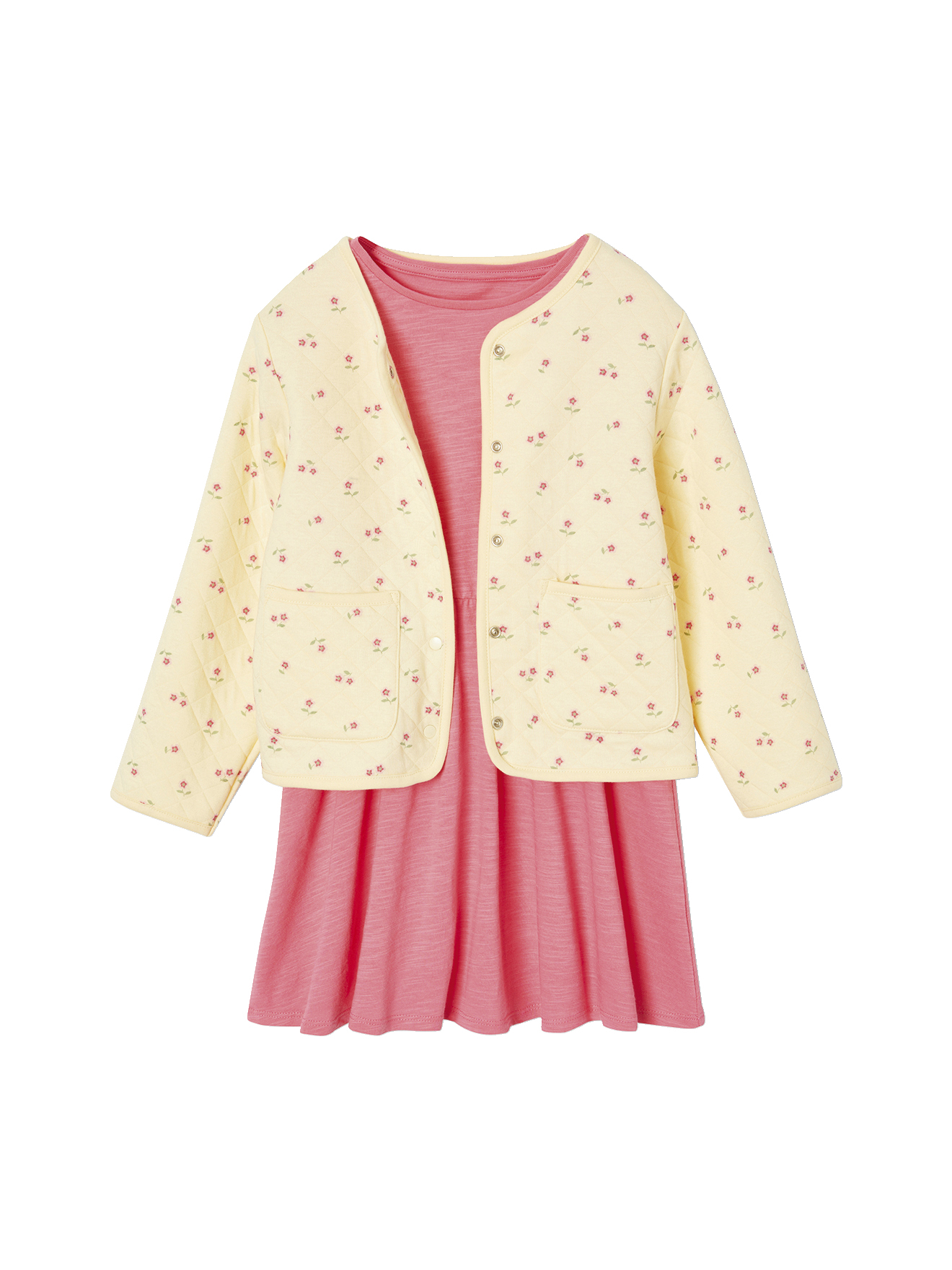 Ensemble veste matelassée imprimée fleurs + robe, VERTBAUDET