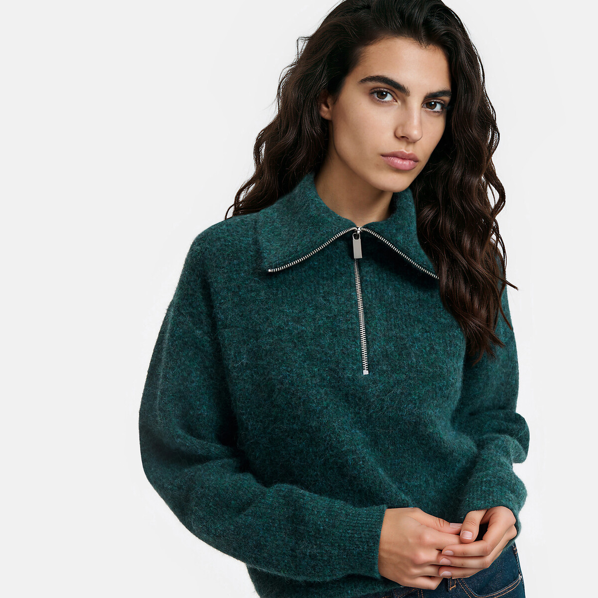 Camisola com gola subida com fecho, LA REDOUTE COLLECTIONS