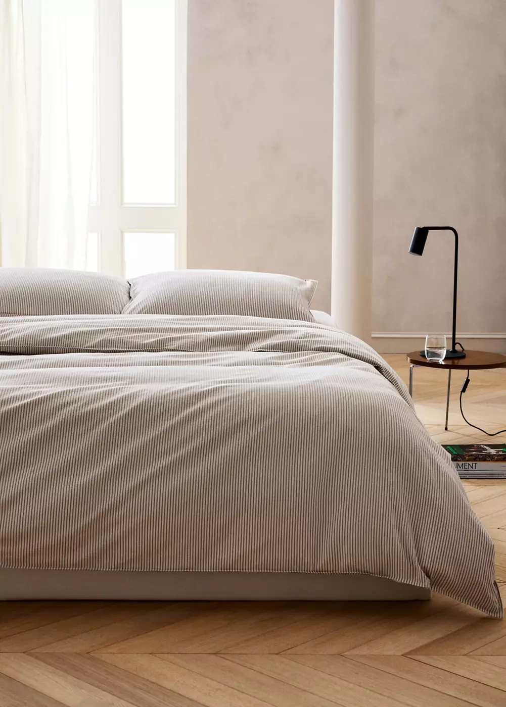 Housse de couette coton seersucker à rayures fines lit 180/200 cm, MANGO HOME
