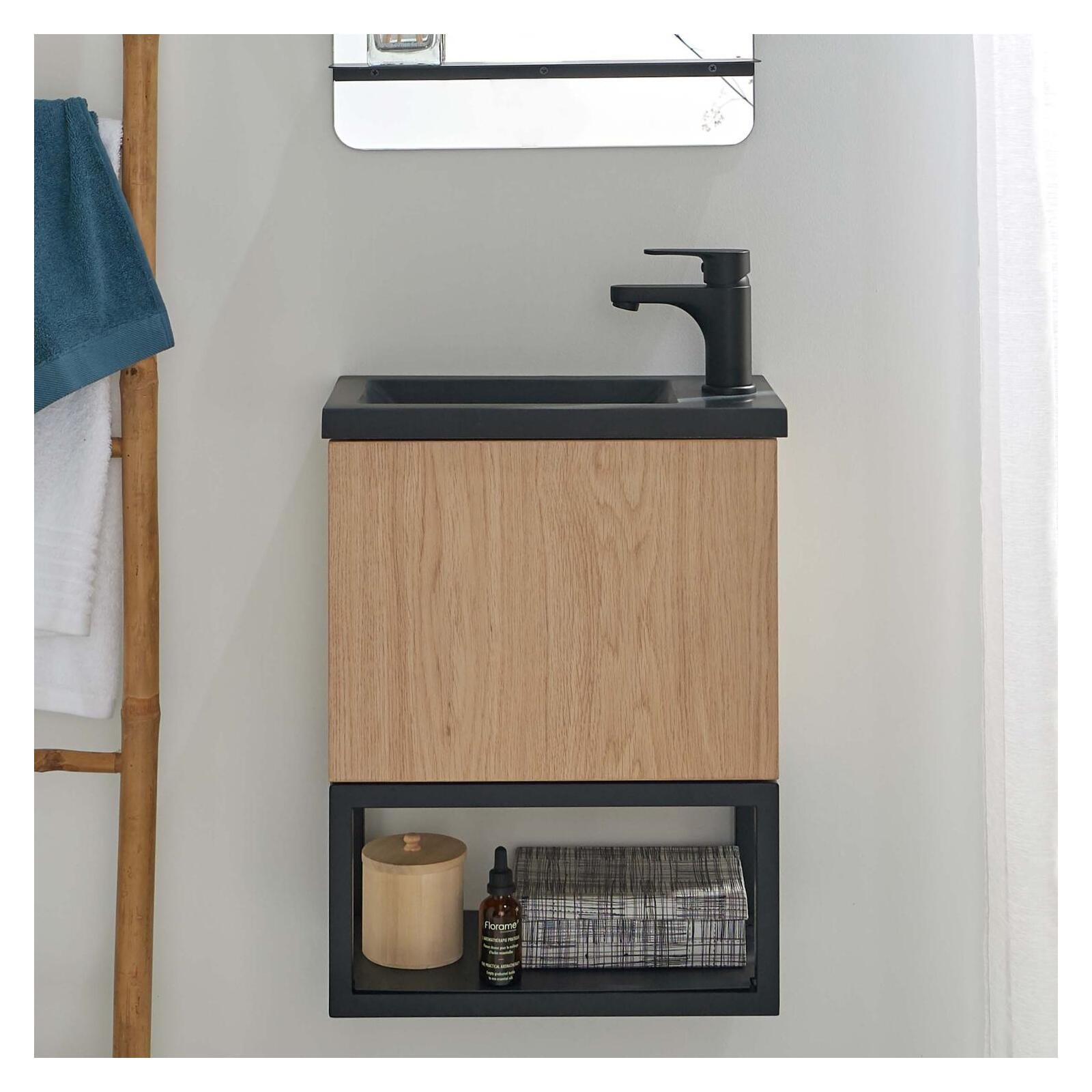 Meuble lave-mains suspendu métal et bois avec vasque en résine 40x50cm NOVA, MOB IN