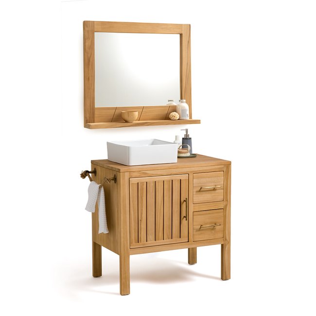 Capti 80cm Solid Teak Bathroom Mirror, light teak wood with natural finish, LA REDOUTE INTERIEURS